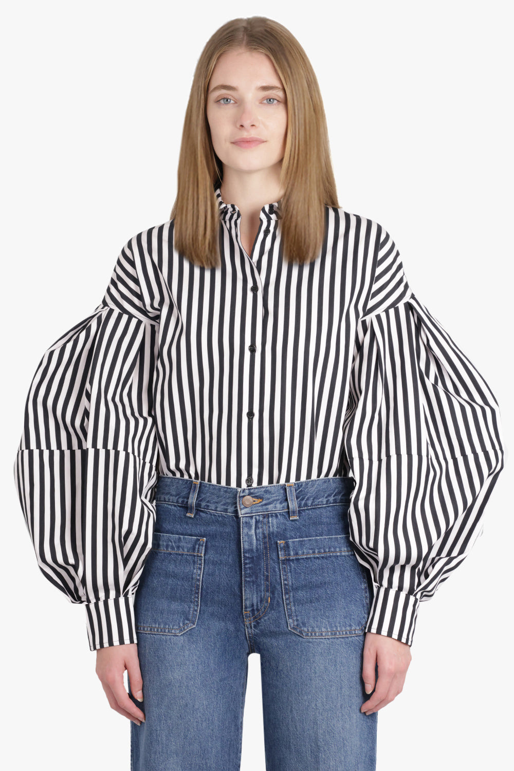 STRIPE L/S SHIRT WITH BALLOON SLEEVES | BLACK/WHITE - 2