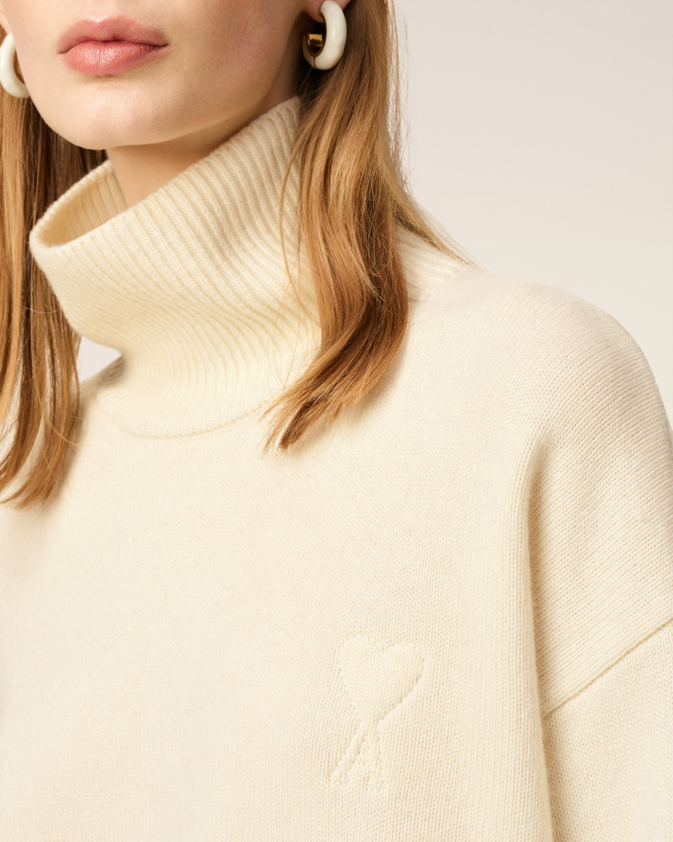 WHITE WOOL AMI DE COEUR FUNNEL NECK SWEATER - 4