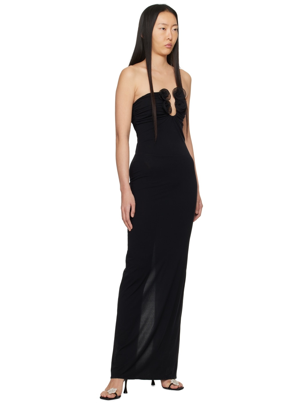 Black Floral Appliqué Maxi Dress - 4