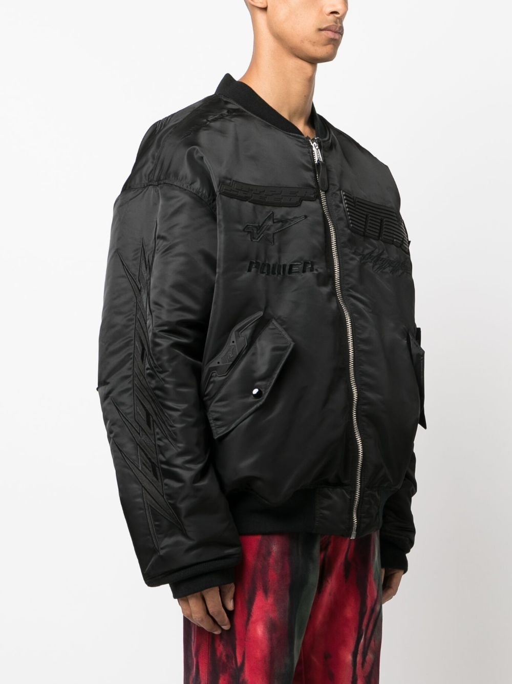 logo-patch zip-up bomber jacket - 3