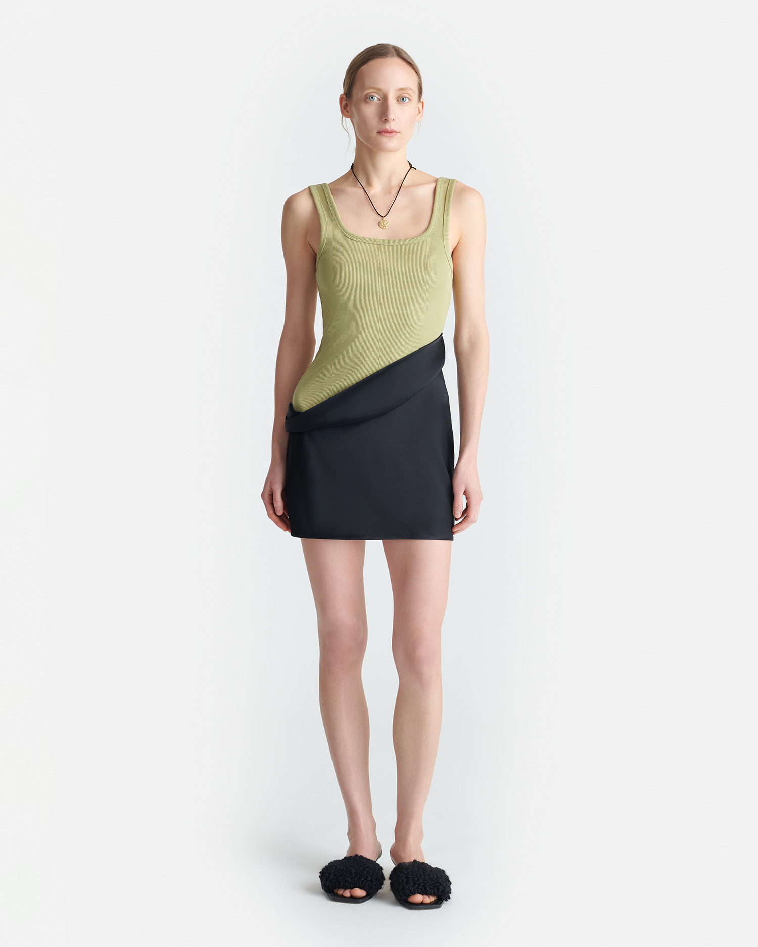 Ribbed Jersey and Slip Satin Dress - 4