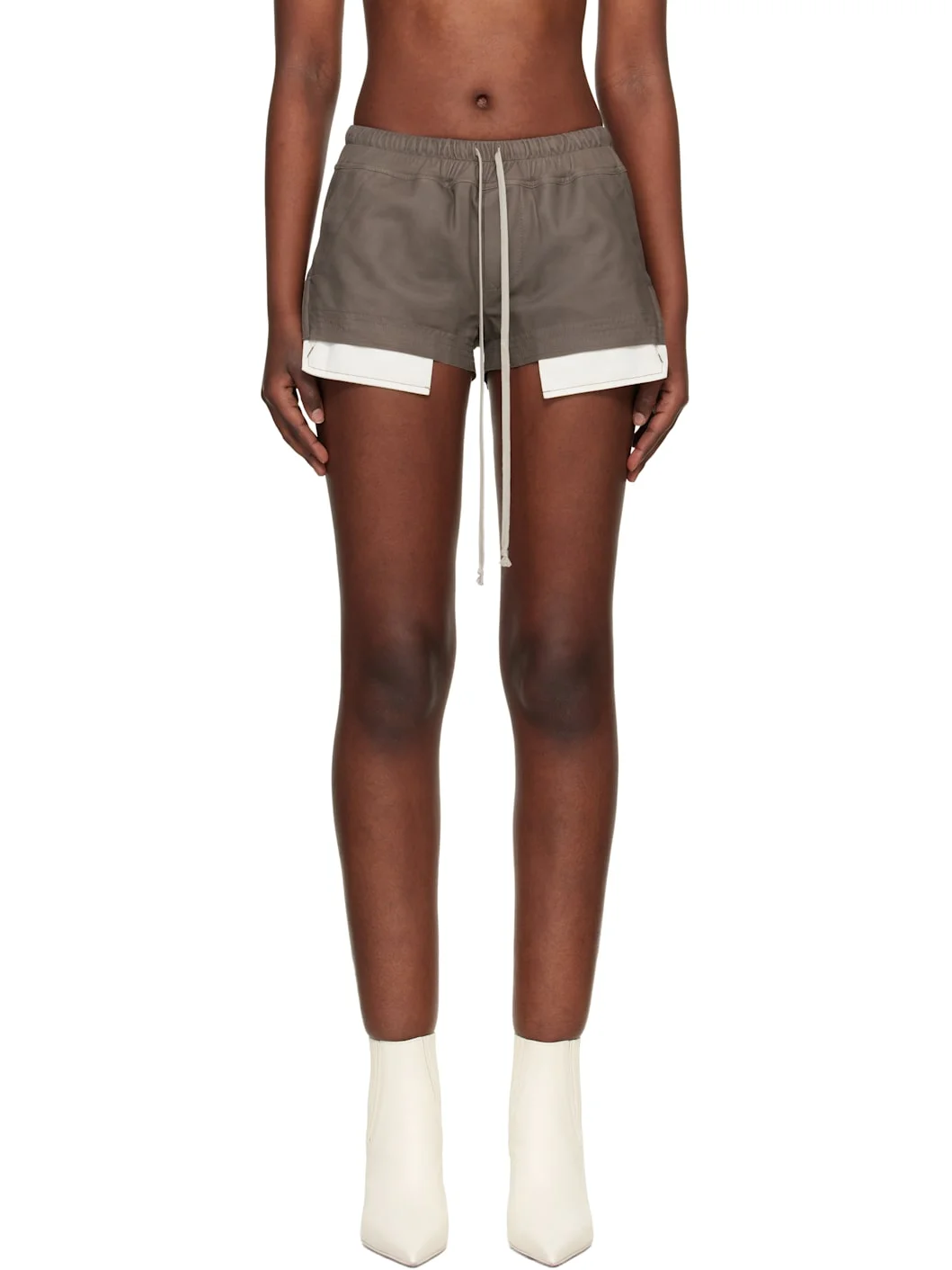 Taupe Fog Boxer Leather Shorts - 1
