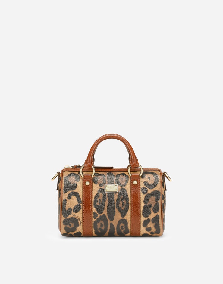 Small box satchel in leopard-print Crespo with branded plate - 1