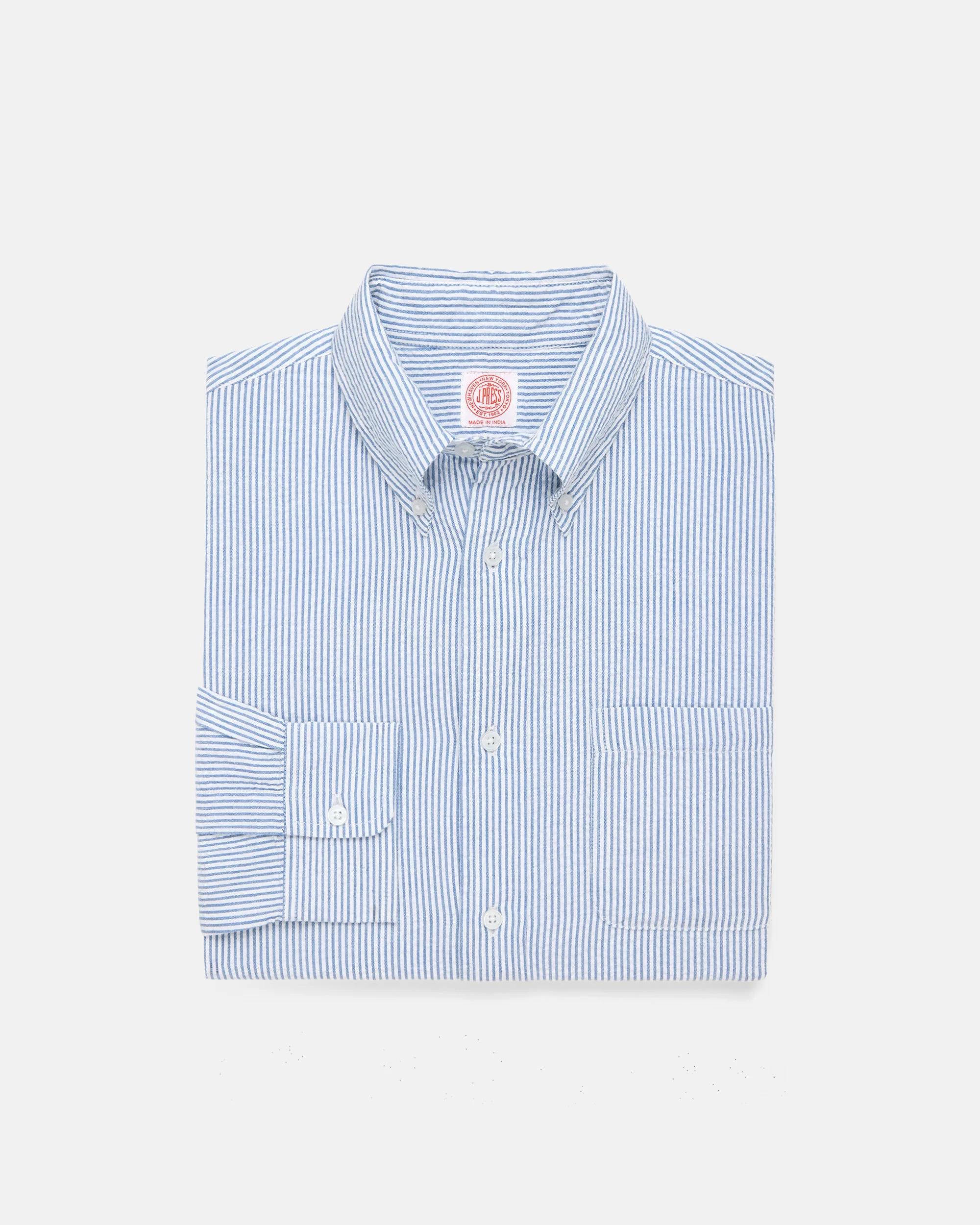 BLUE & WHITE STRIPE SEERSUCKER SPORT SHIRT - 1