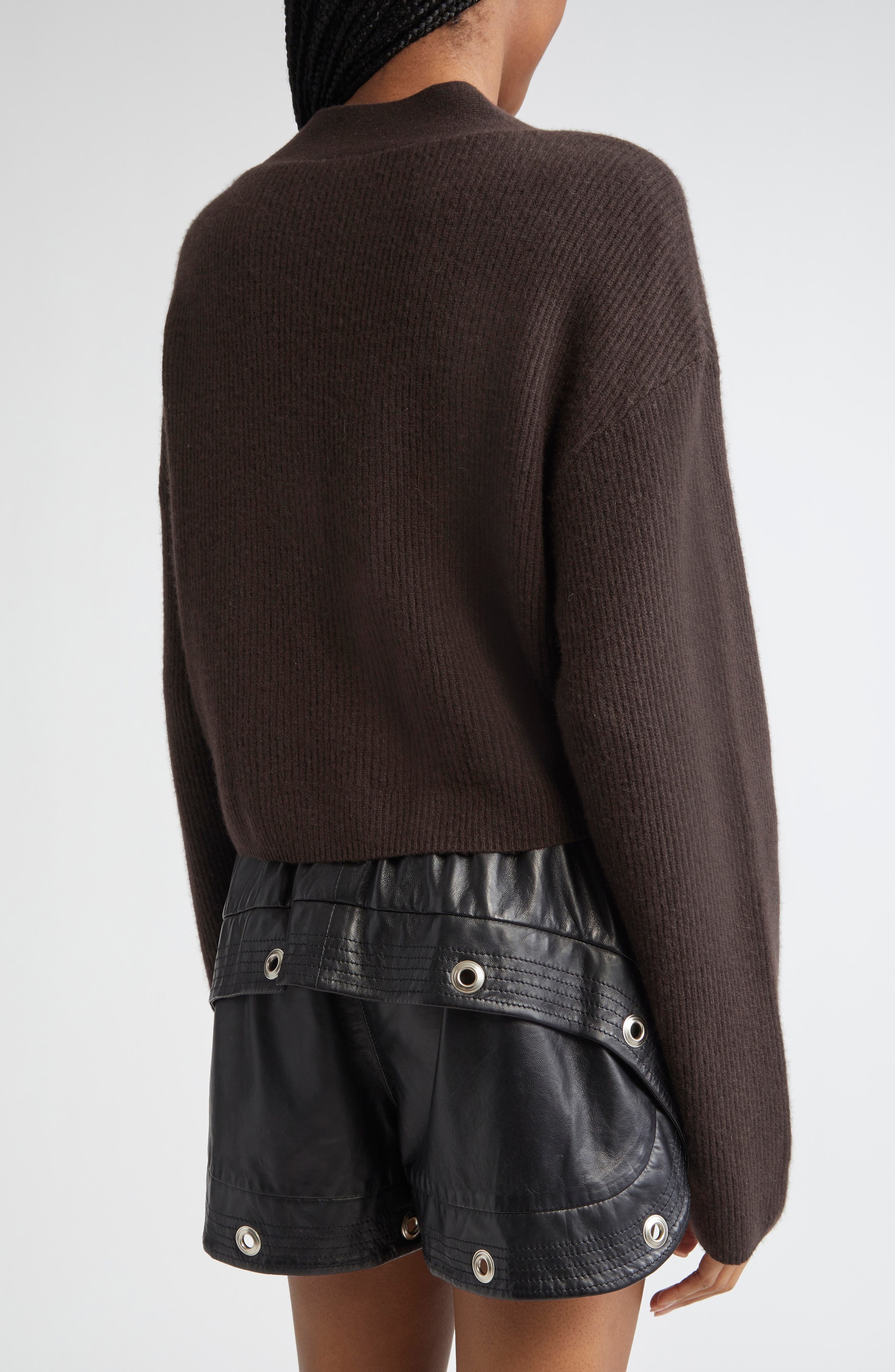 R13 Twisted Front Cashmere Rib Cardigan in Dark Brown at Nordstrom - 3