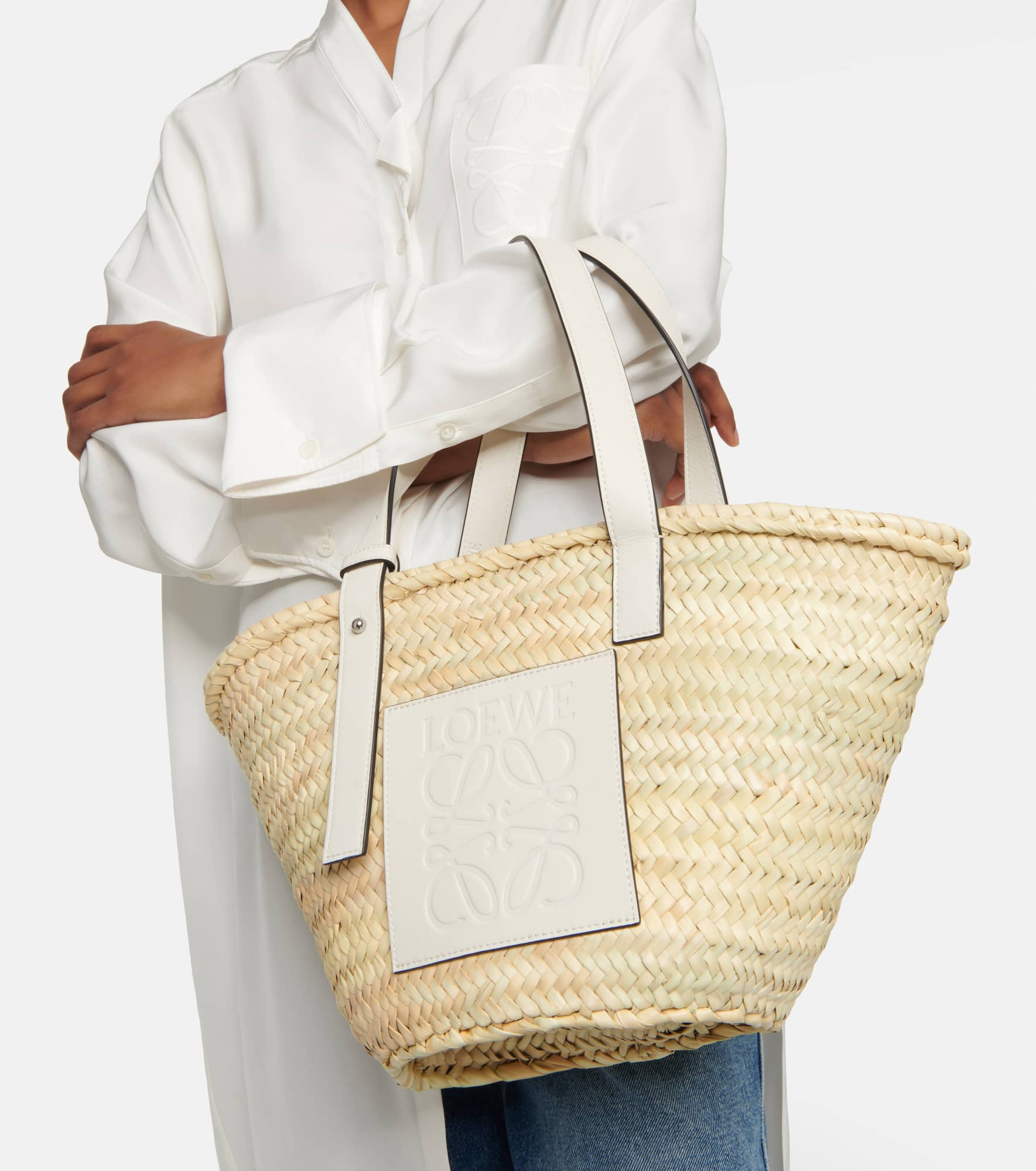 Medium leather-trimmed basket tote - 2