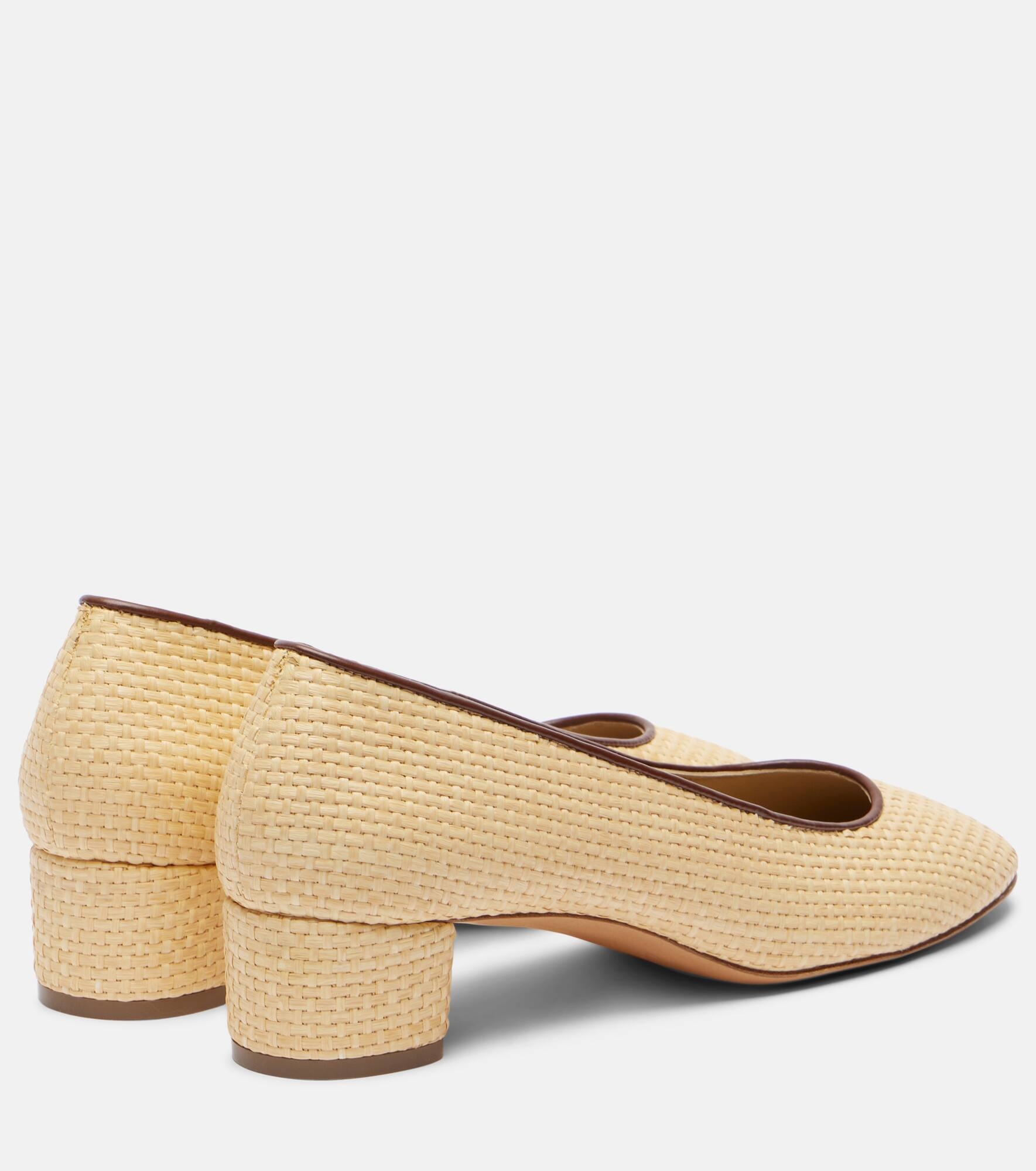 Leather-trimmed raffia pumps - 2