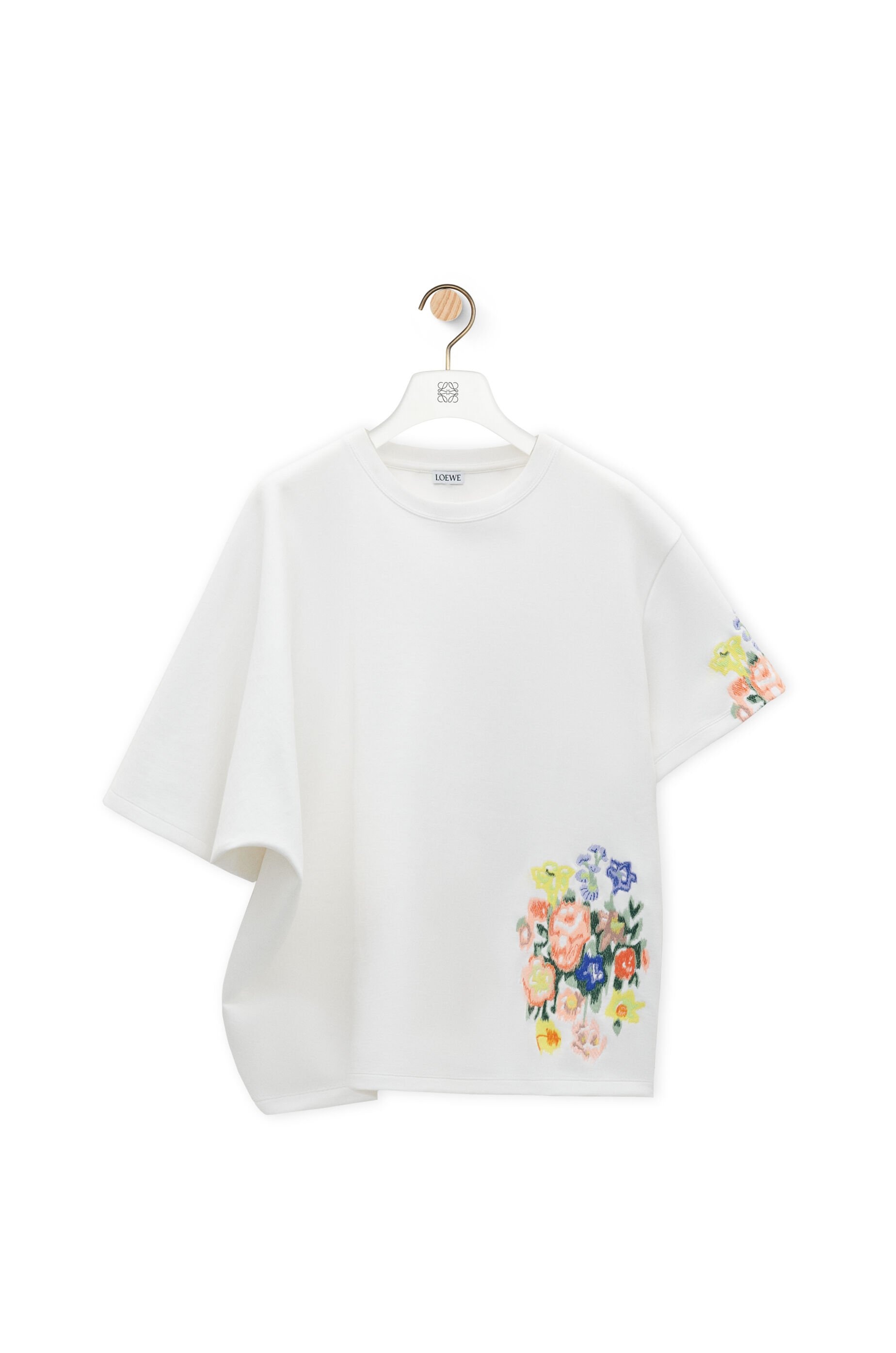 Embroidered draped T-shirt in cotton blend - 1