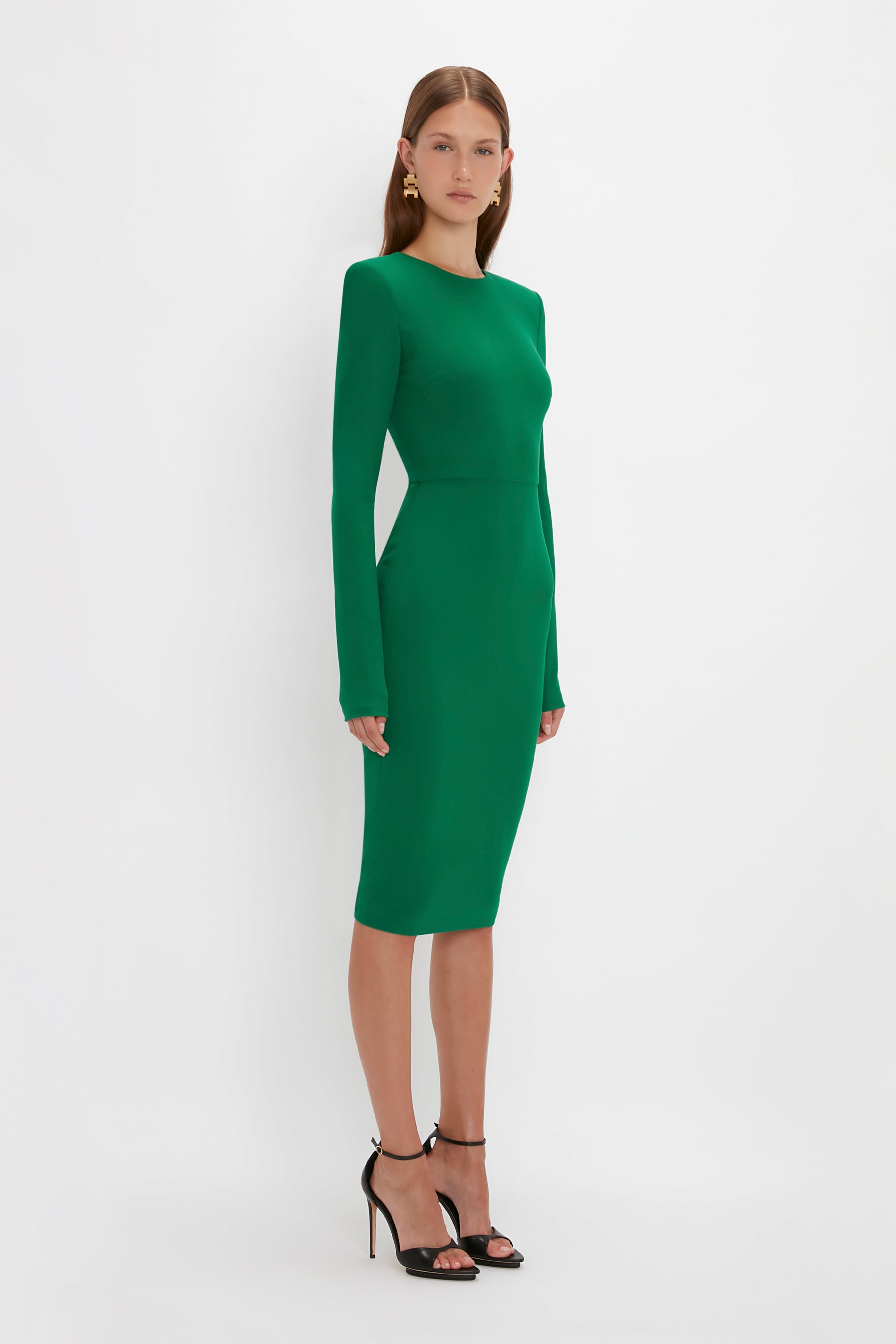 Long Sleeve T-Shirt Fitted Dress in Emerald - 3