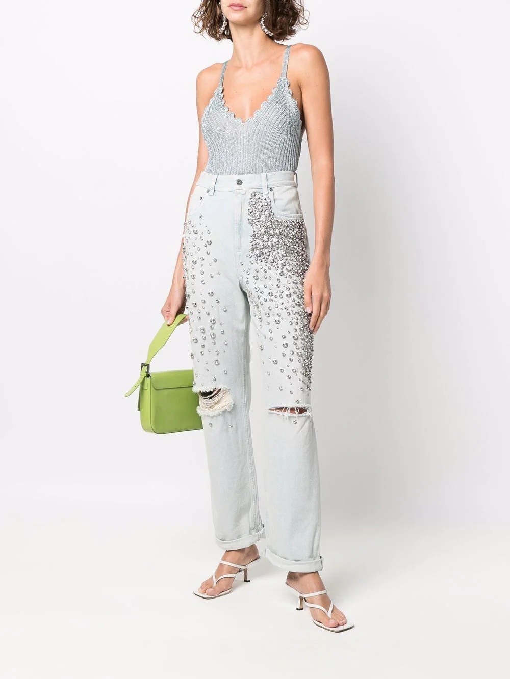 Kim cabochon-crystal bleached jeans - 2