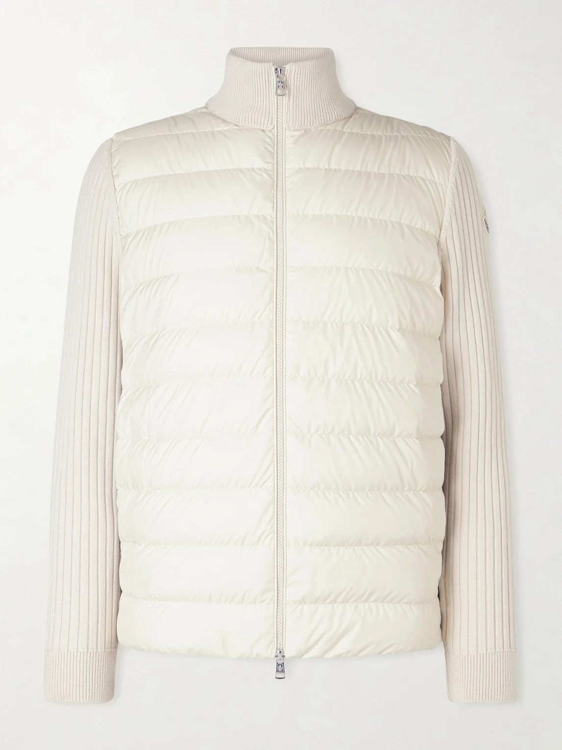 Shell-Trimmed Ribbed Wool Down Zip-Up Cardigan - 1