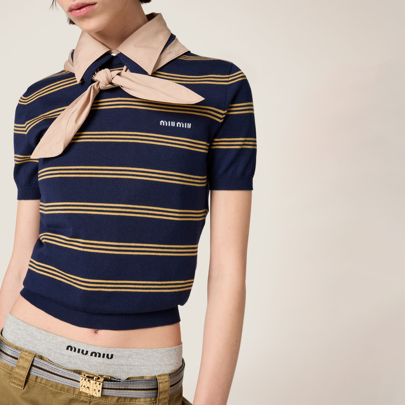 Striped cashmere and silk polo sweater 5