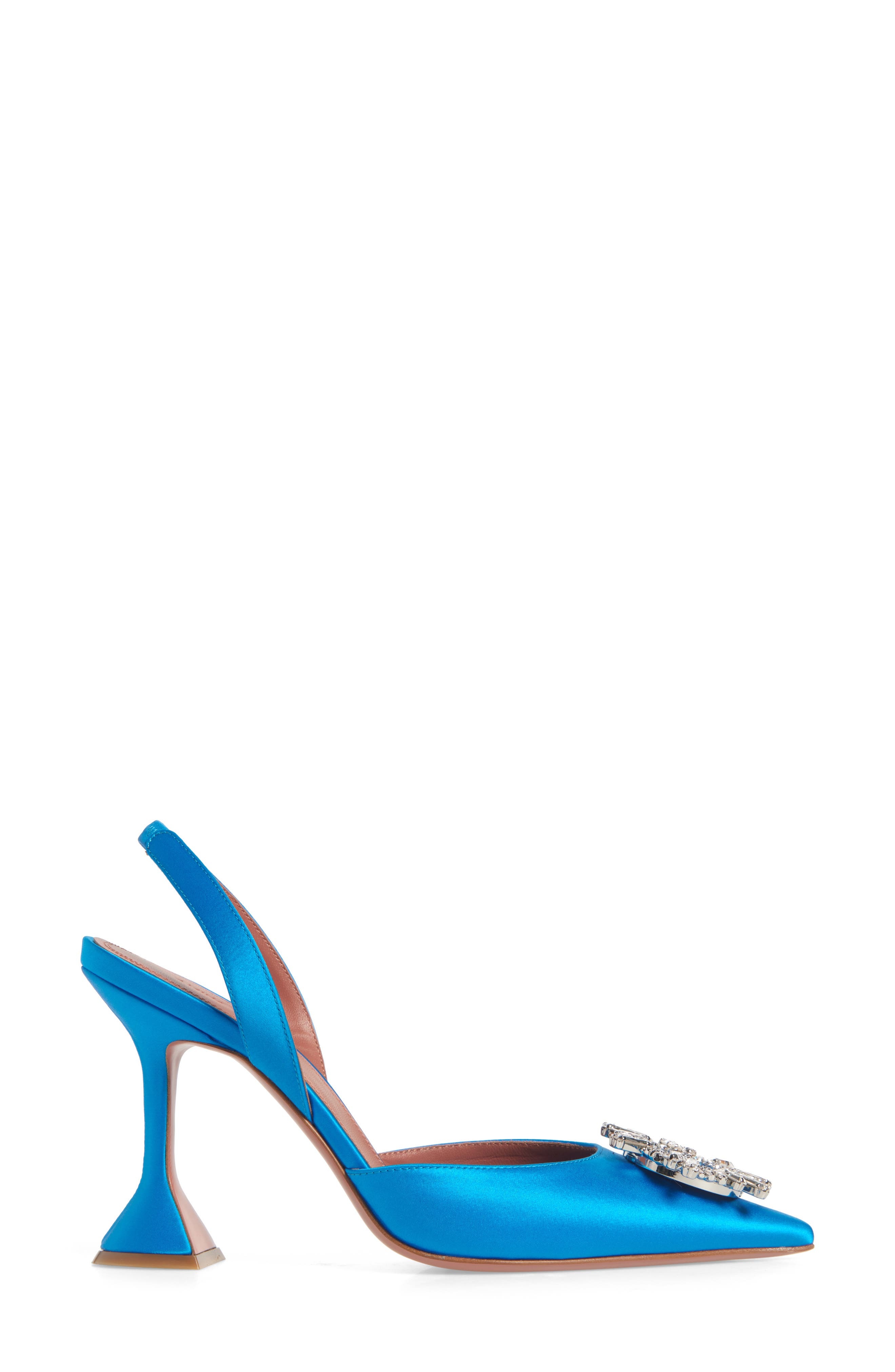 Amina Muaddi Begum Crystal Pointed Toe Slingback Pump in Satin Azur/White Crystal at Nordstrom - 3