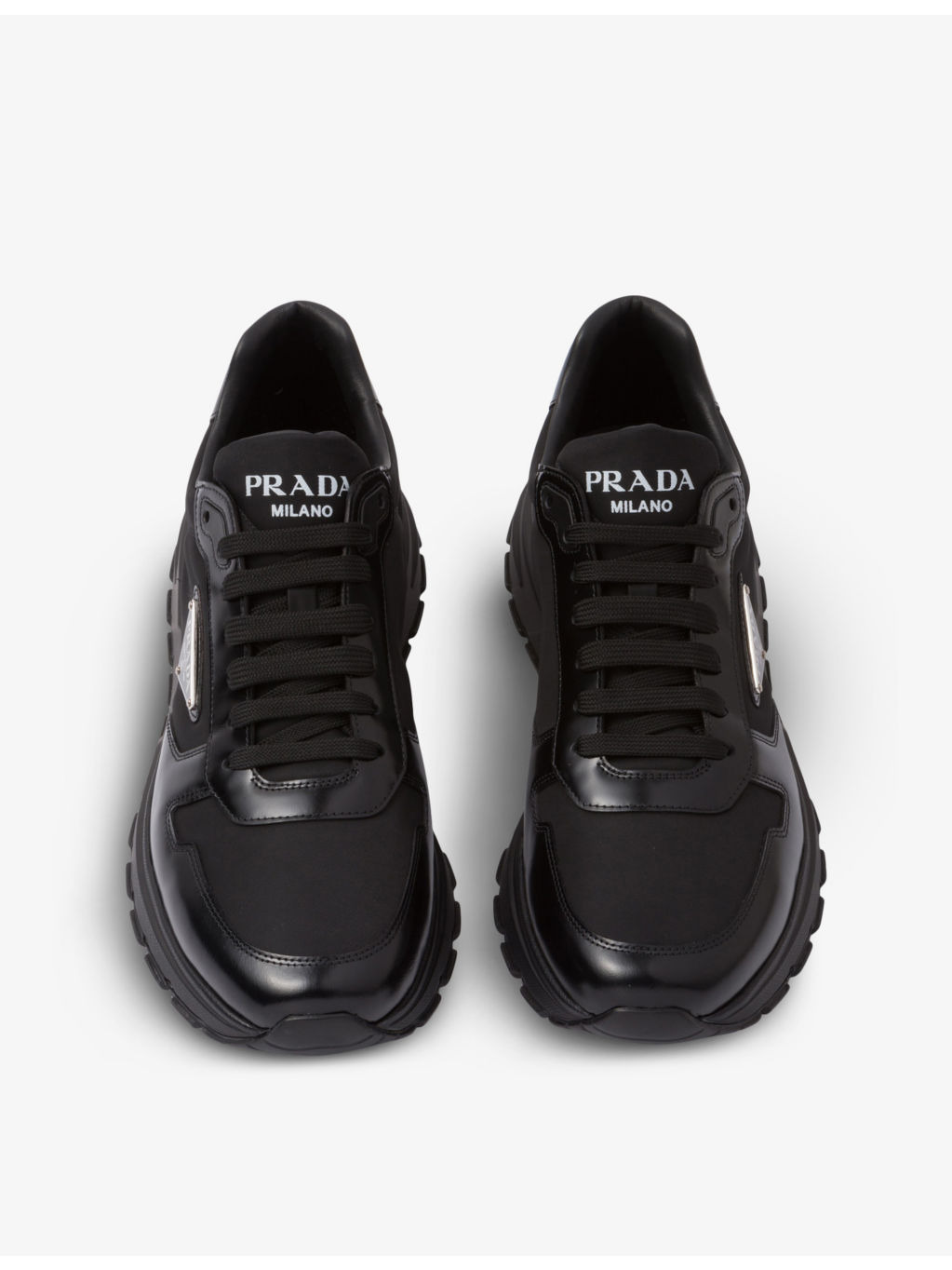 Re-Nylon brand-plaque leather and recycled-nylon low-top trainers - 3