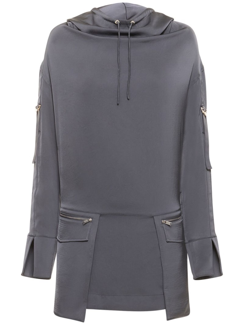 Hooded satin parka mini dress - 1