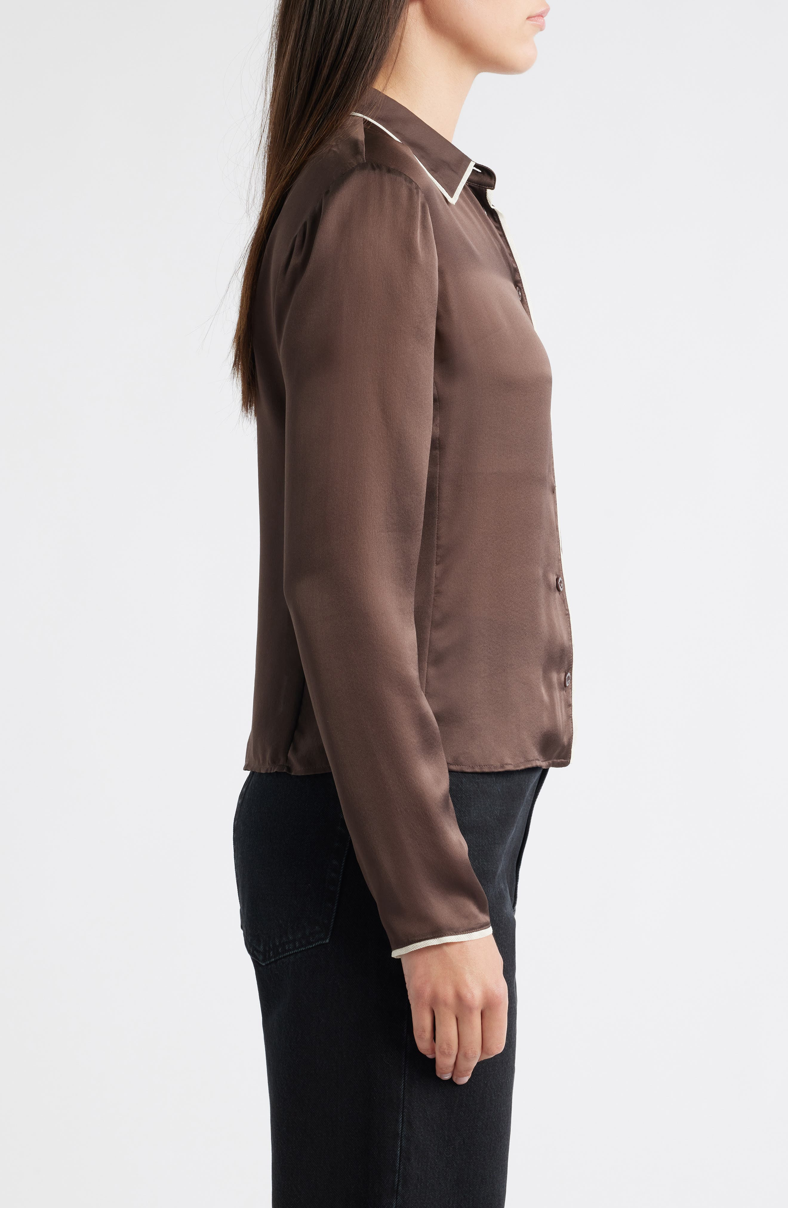 FRAME The Slim Essential Silk Shirt in Coffee Multi at Nordstrom - 3