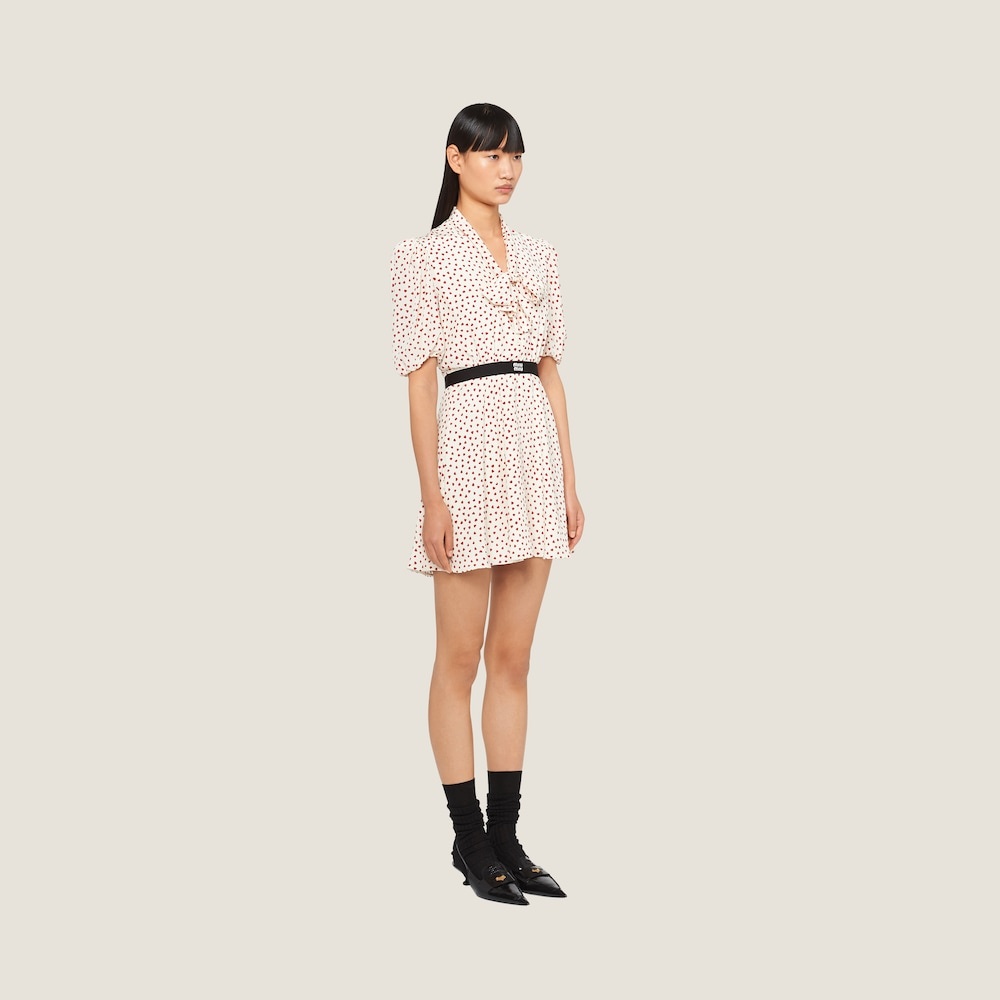 Crepe de chine mini-dress with heart print - 5