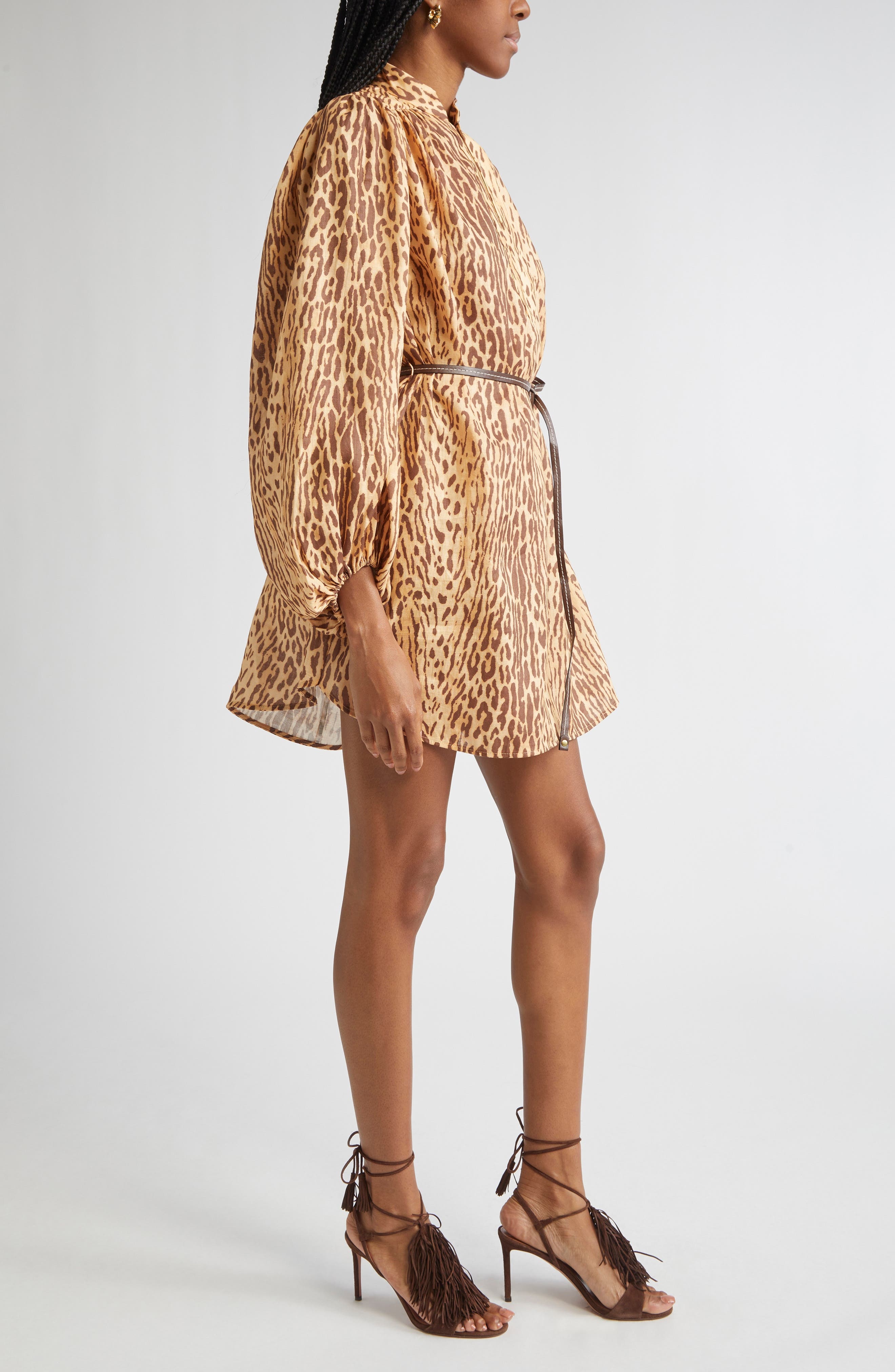 Zimmermann Cascadian Leopard Print Long Sleeve Tunic Dress in Tan Leopard at Nordstrom - 3