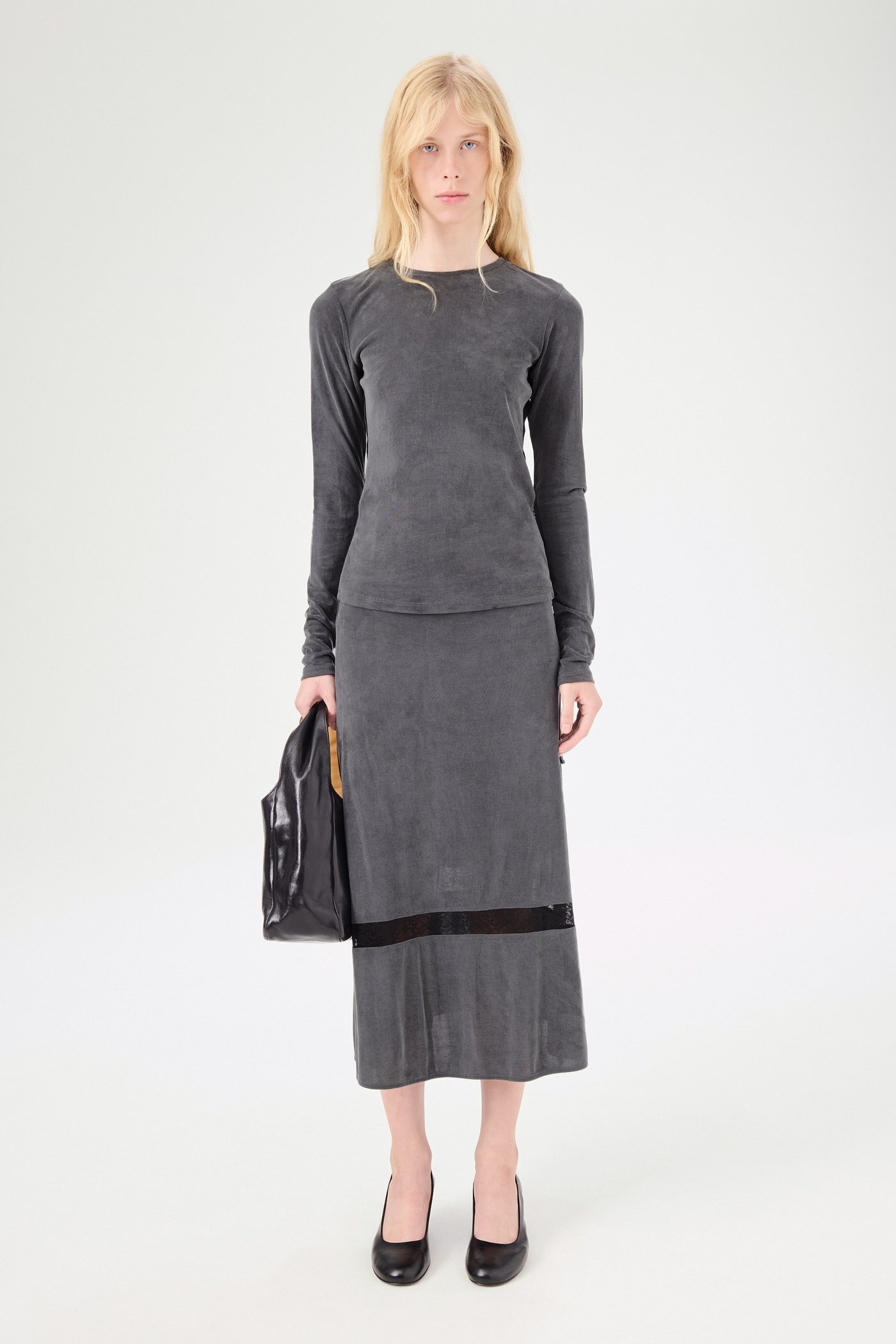 Super Slim Longsleeve Dark Grey Lace Cupro. 100% Tencel Luxe Womens Slim Longsleeve T-Shirt With Lac - 2