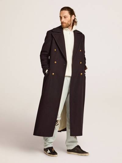 Golden Goose Men's double-breasted coat in blue wool with gold buttons outlook
