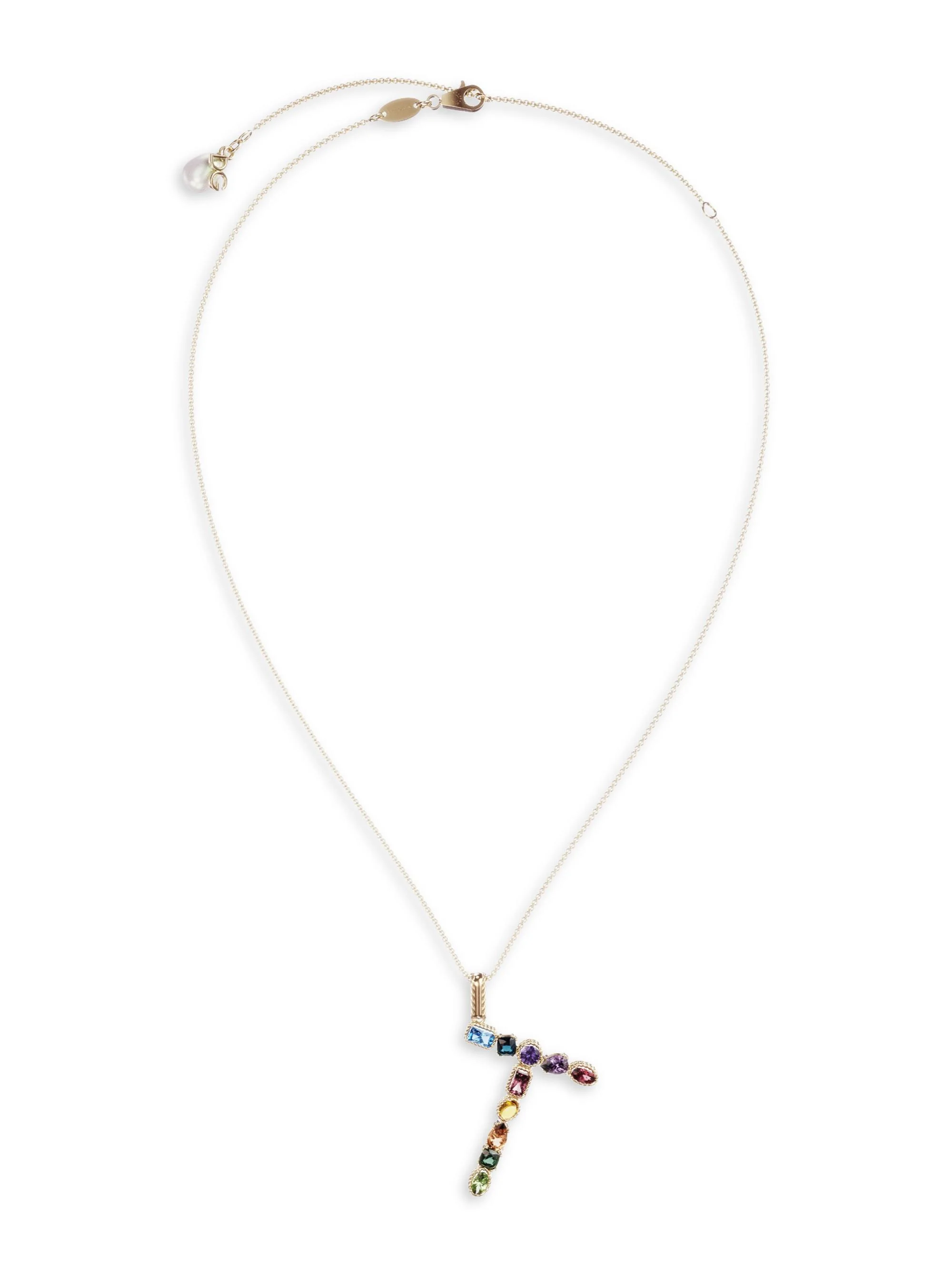 Women's Rainbow Alphabet 18K Gold & Gemstone Initial Pendant Necklace - T - 1