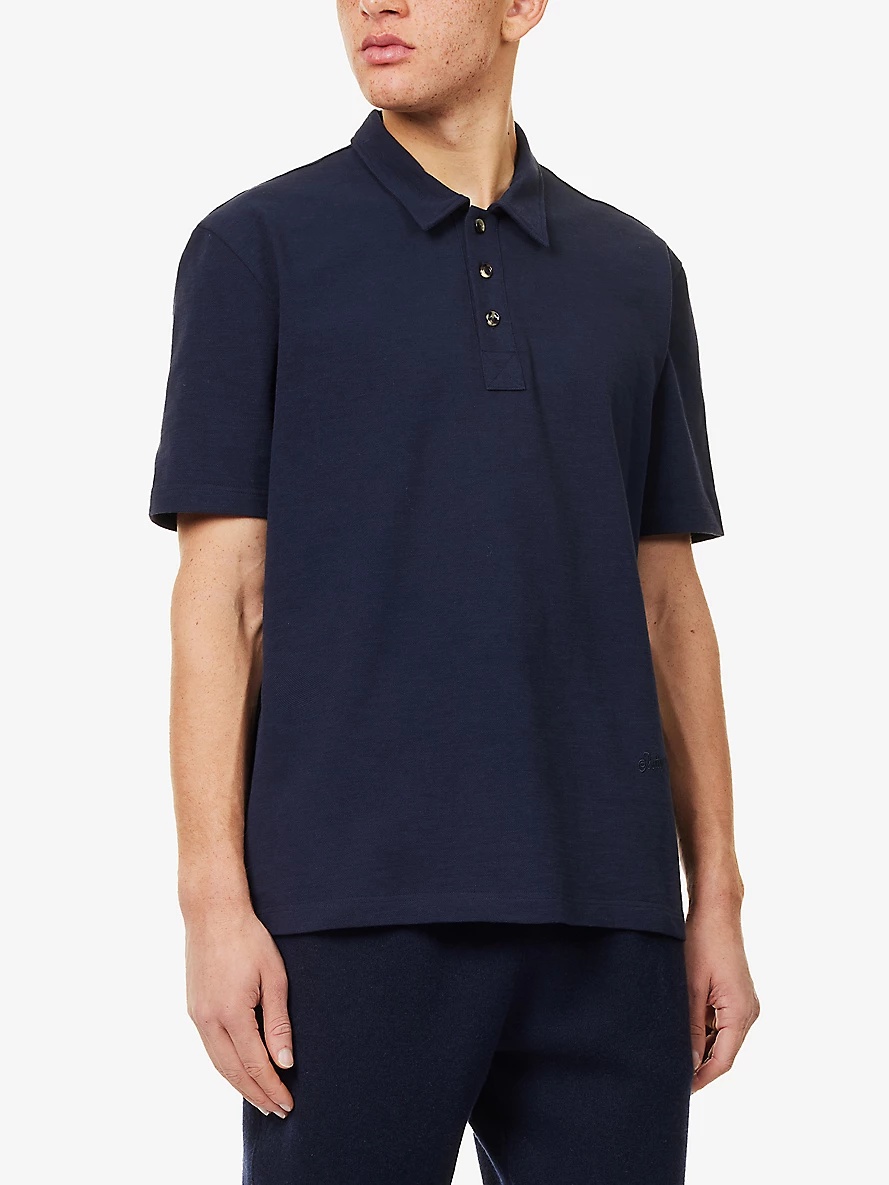 Brand-embroidery short-sleeves relaxed-fit cotton-piqué polo shirt - 3