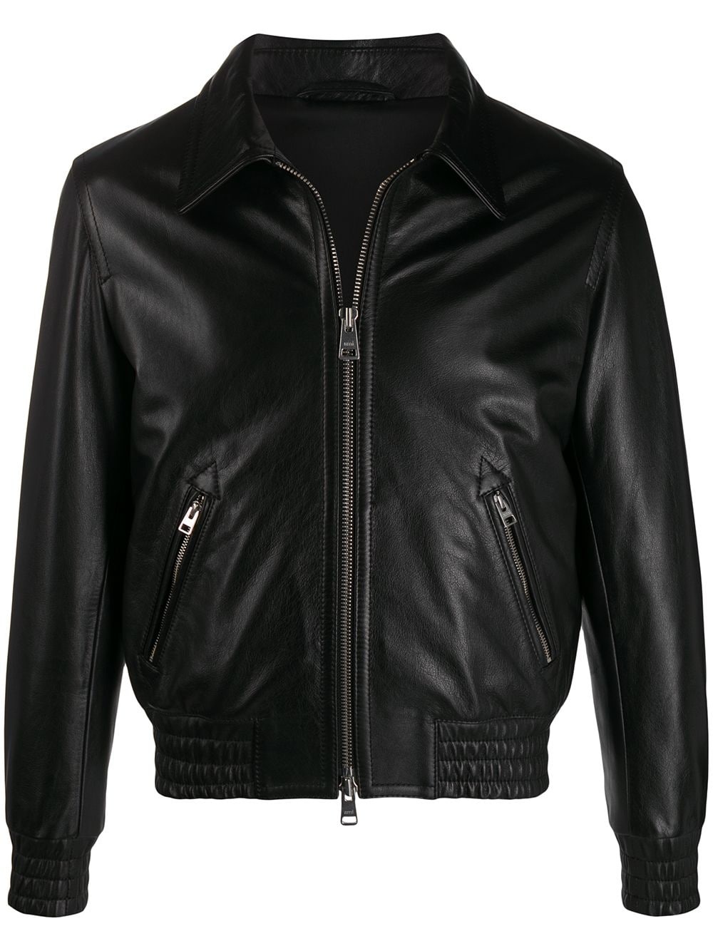 zipped leather jacket - 1