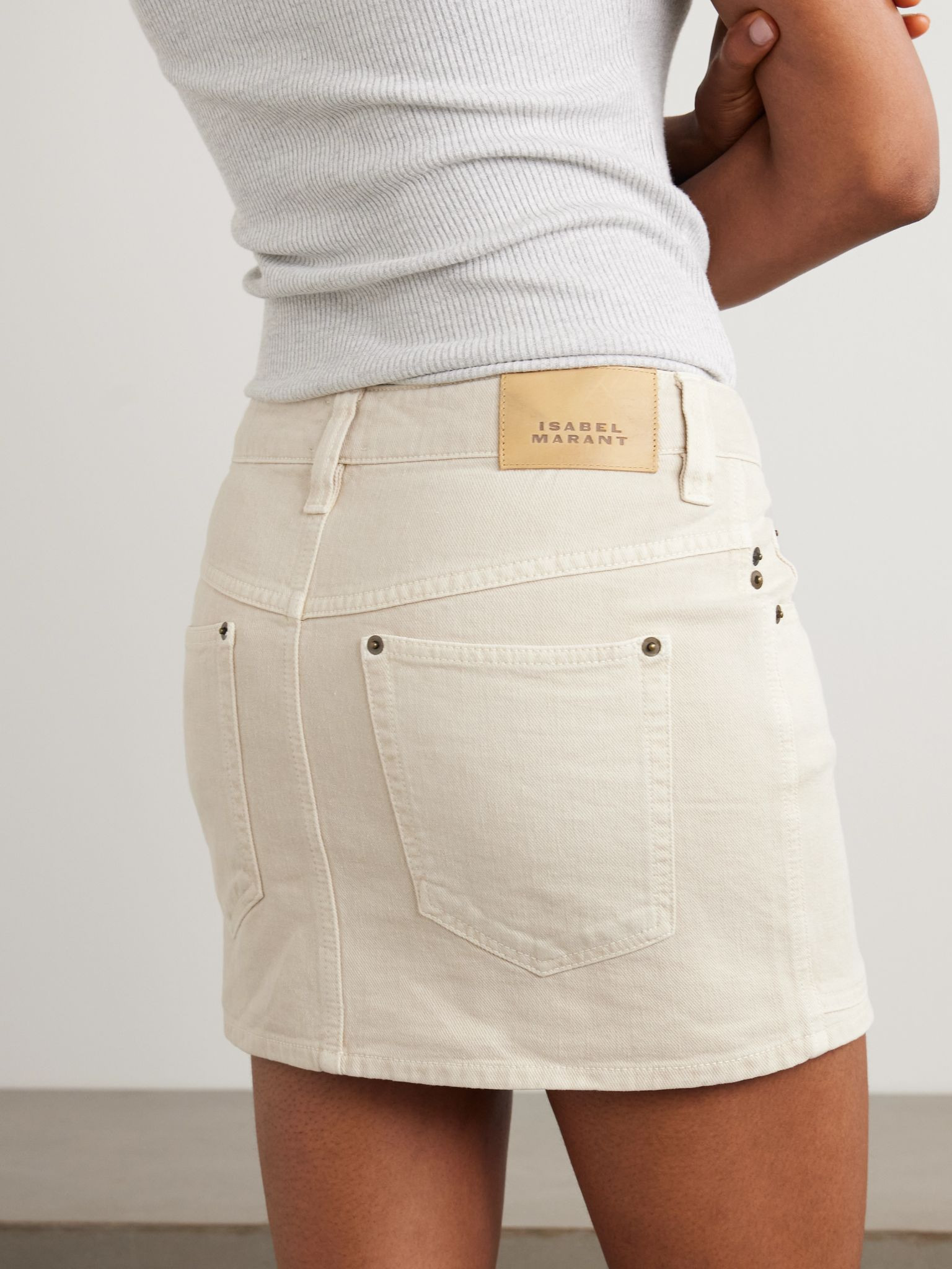 Paulina embellished denim mini skirt Ecru - 3