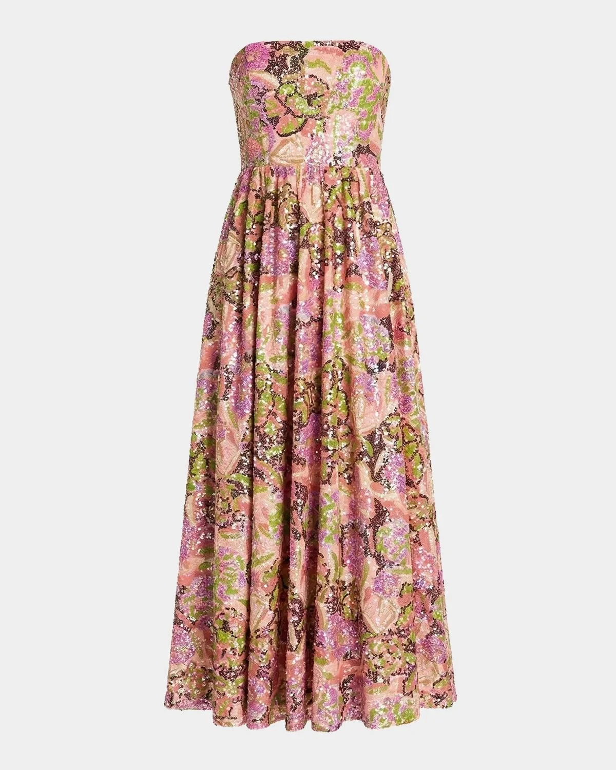 Strapless Floral Sequined Midi Dress - 1