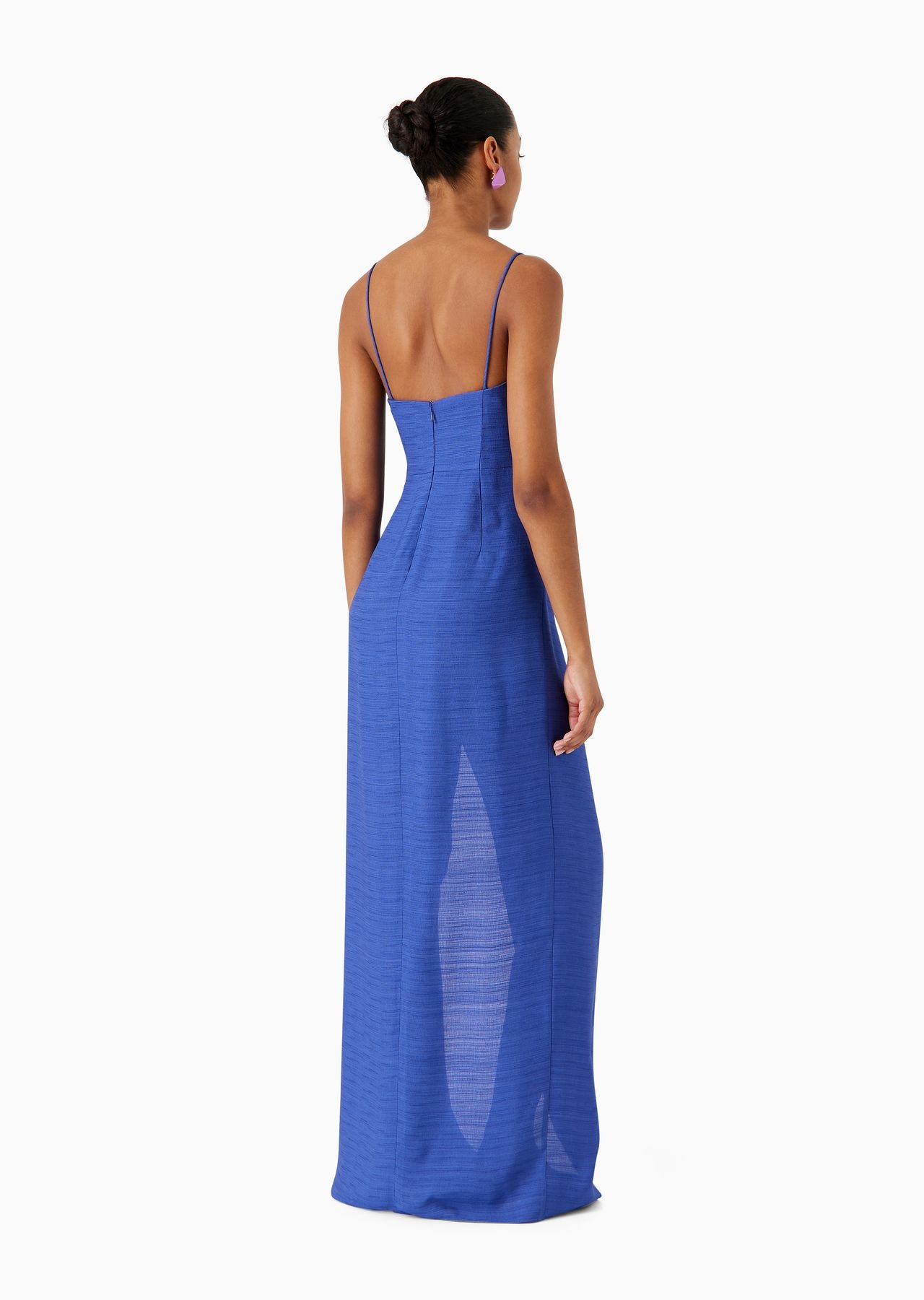 Viscose-crêpe long dress with knot and slit - 3