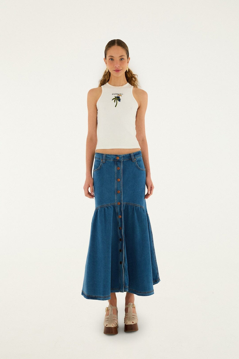 Panelled Denim Long Skirt 1