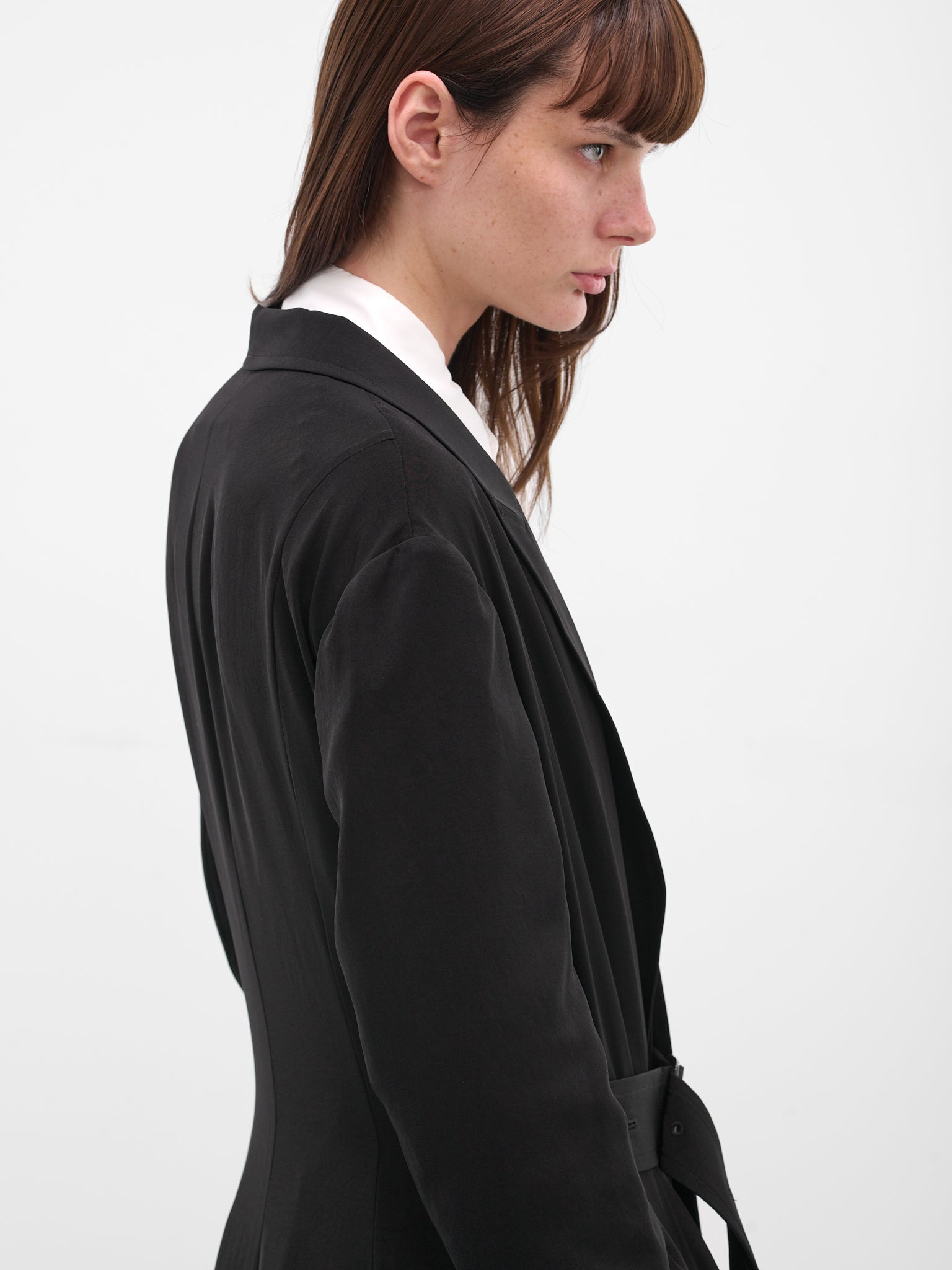Black Crepe Belted Coat - 4
