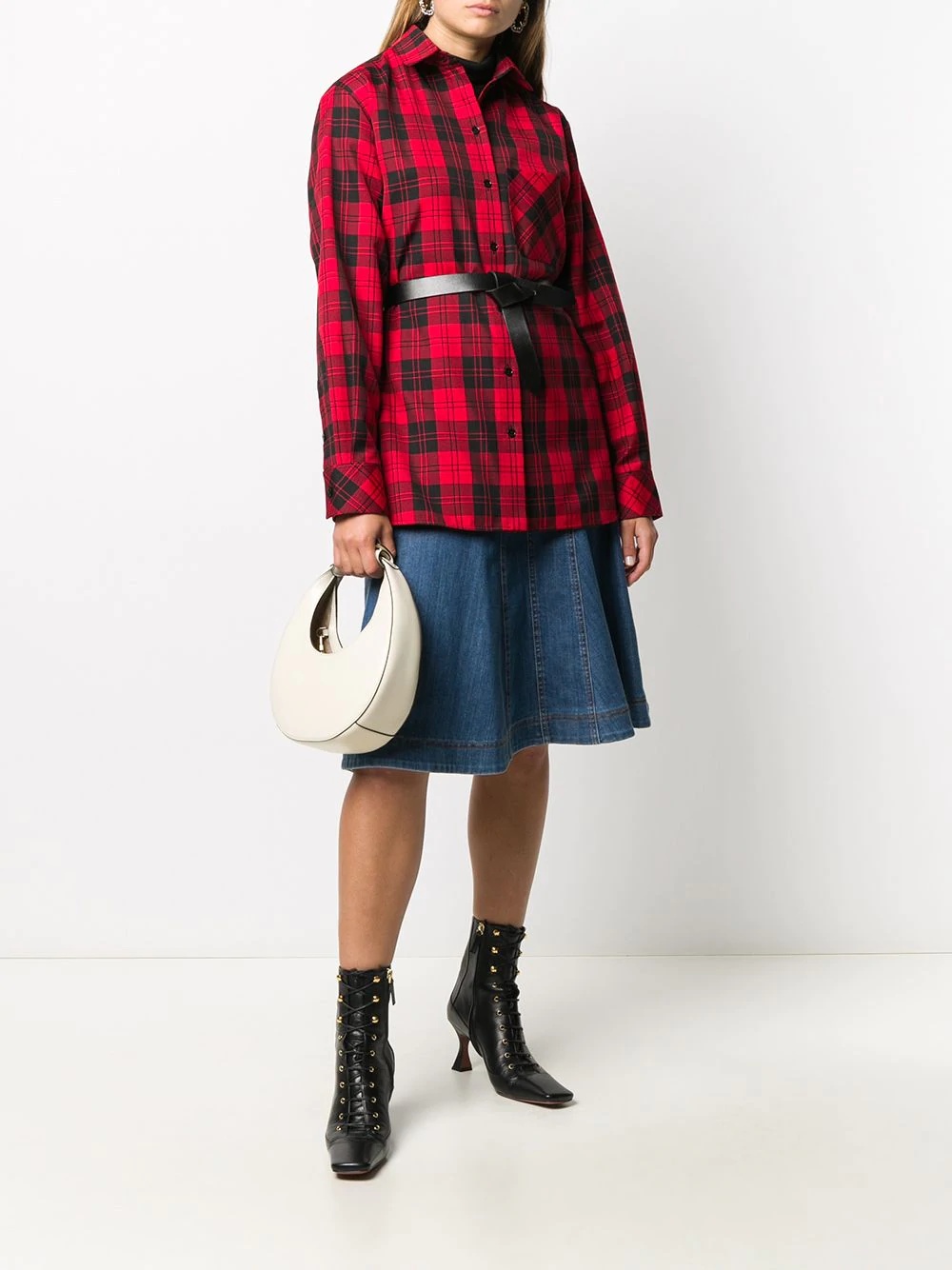 plaid print oversized shirt - 2