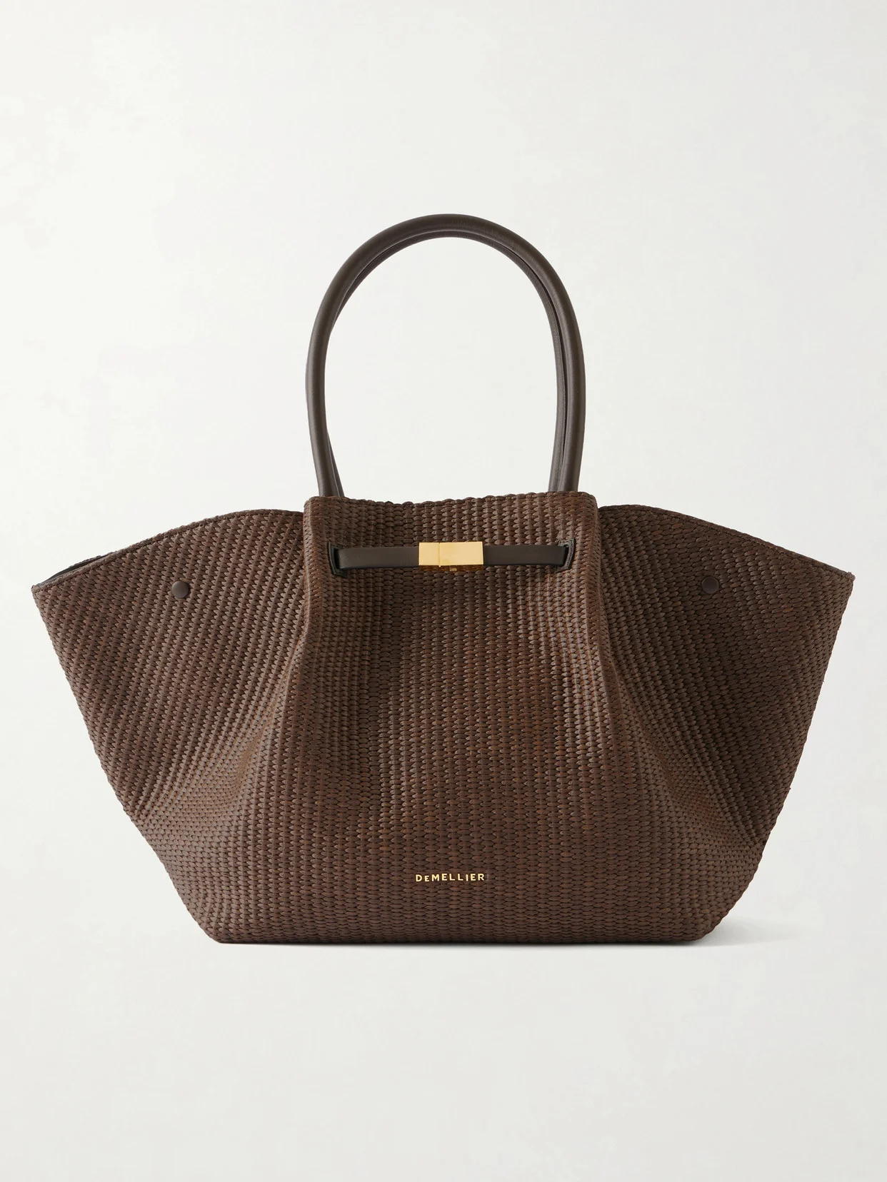 The New York Large Leather-trimmed Raffia Tote - 1