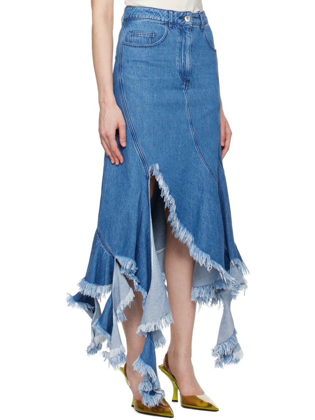 Blue Frayed Denim Midi Skirt - 2