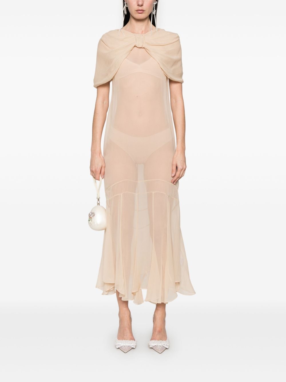 sheer bow-detailed midi dress - 2