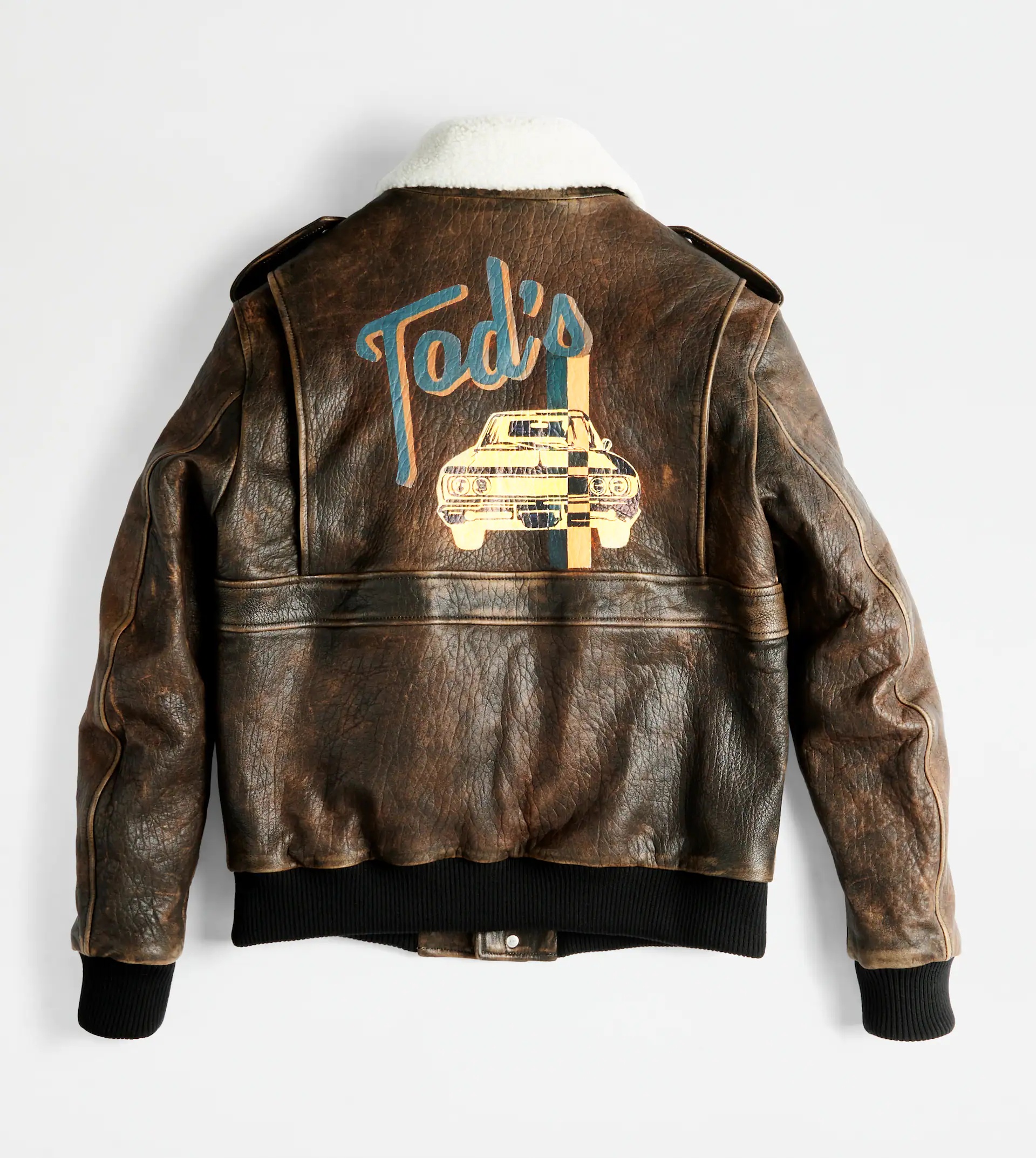 BOMBER JACKET IN VINTAGE LOOK LEATHER - BROWN - 8