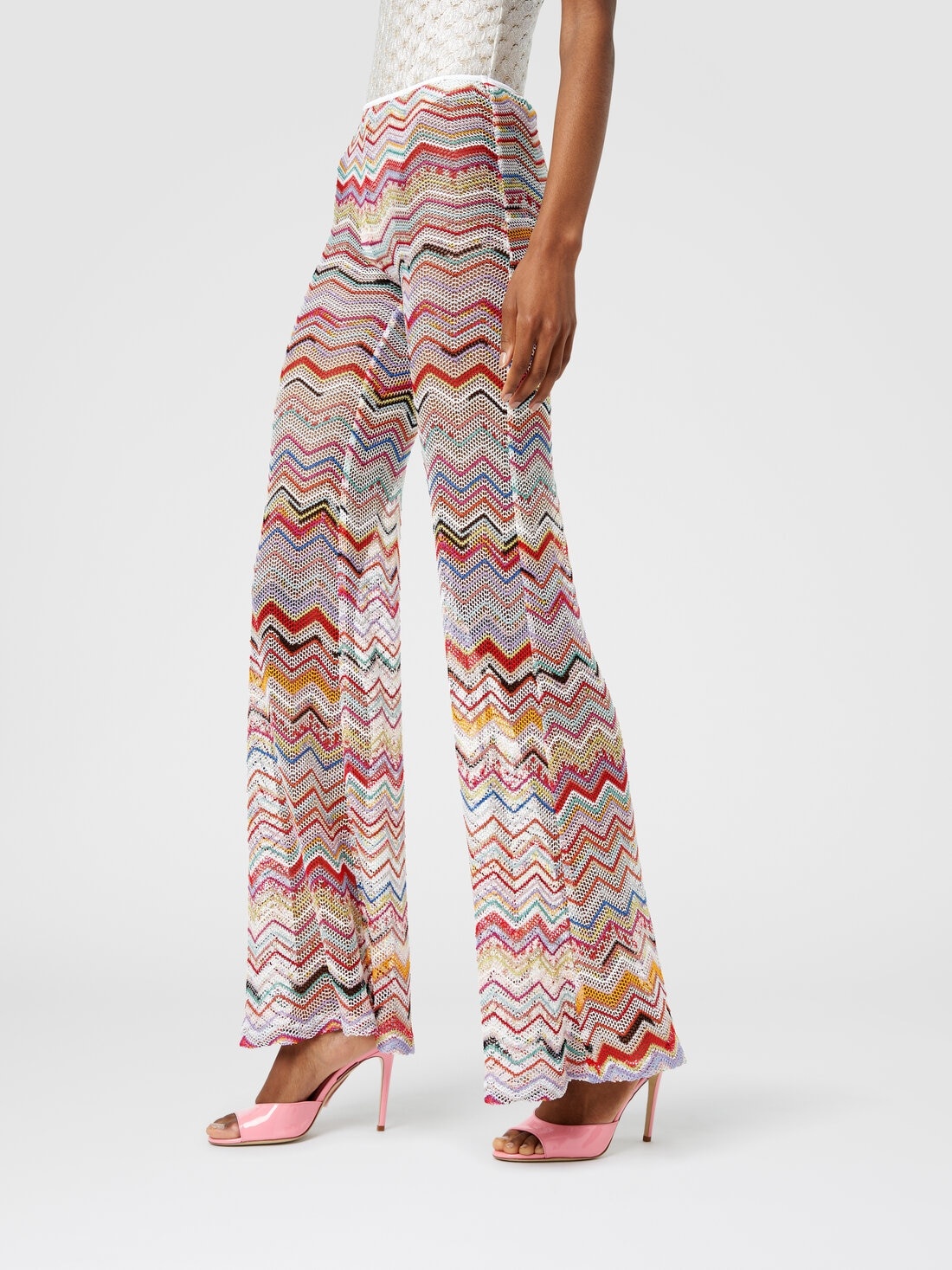 Flared trousers in zigzag crochet with lurex - 4