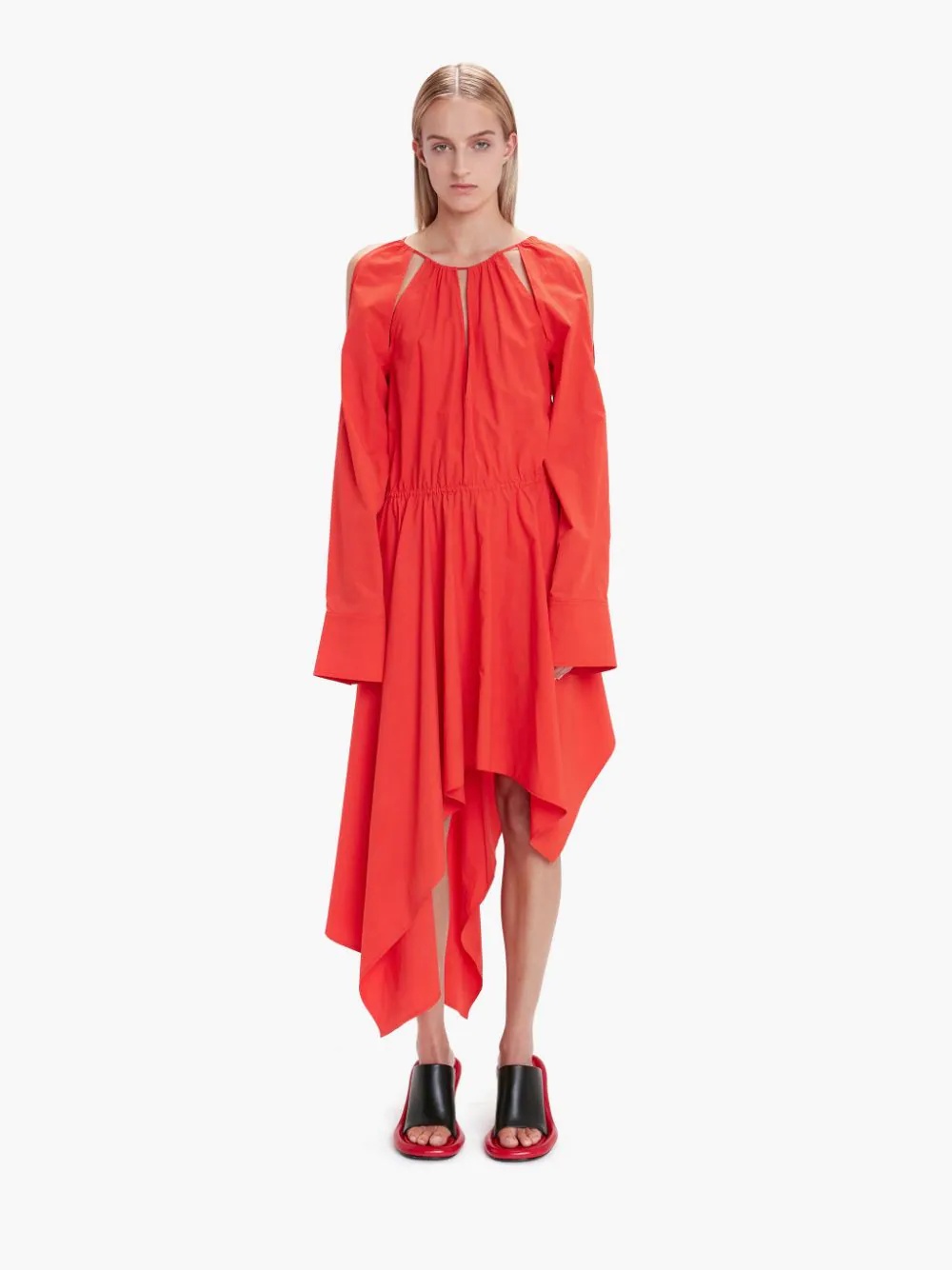 SLIT DETAIL ASYMMETRIC V NECK DRESS - 2
