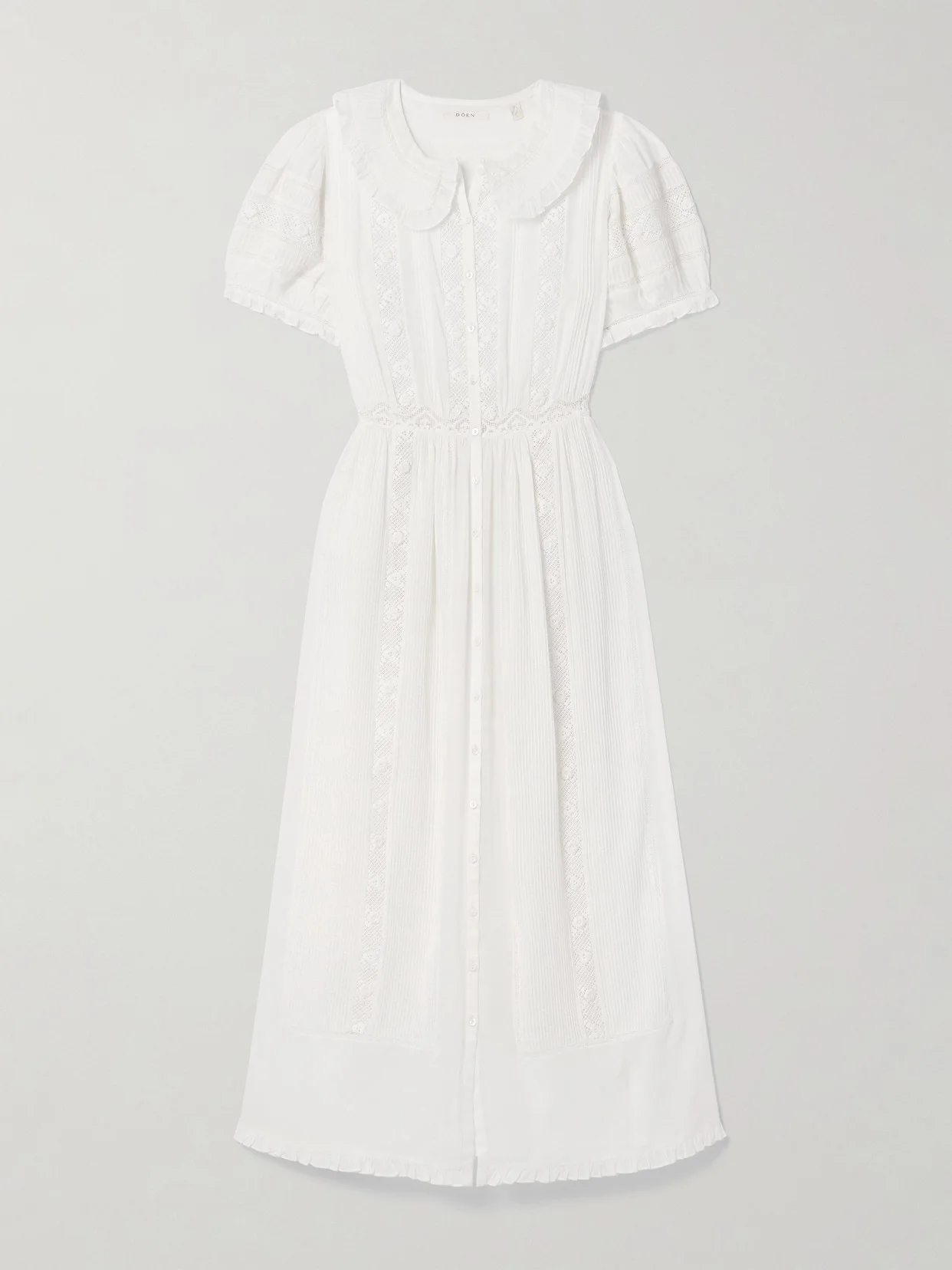 Phoebe Lace-trimmed Pintucked Organic Cotton-voile Midi Shirt Dress - 1
