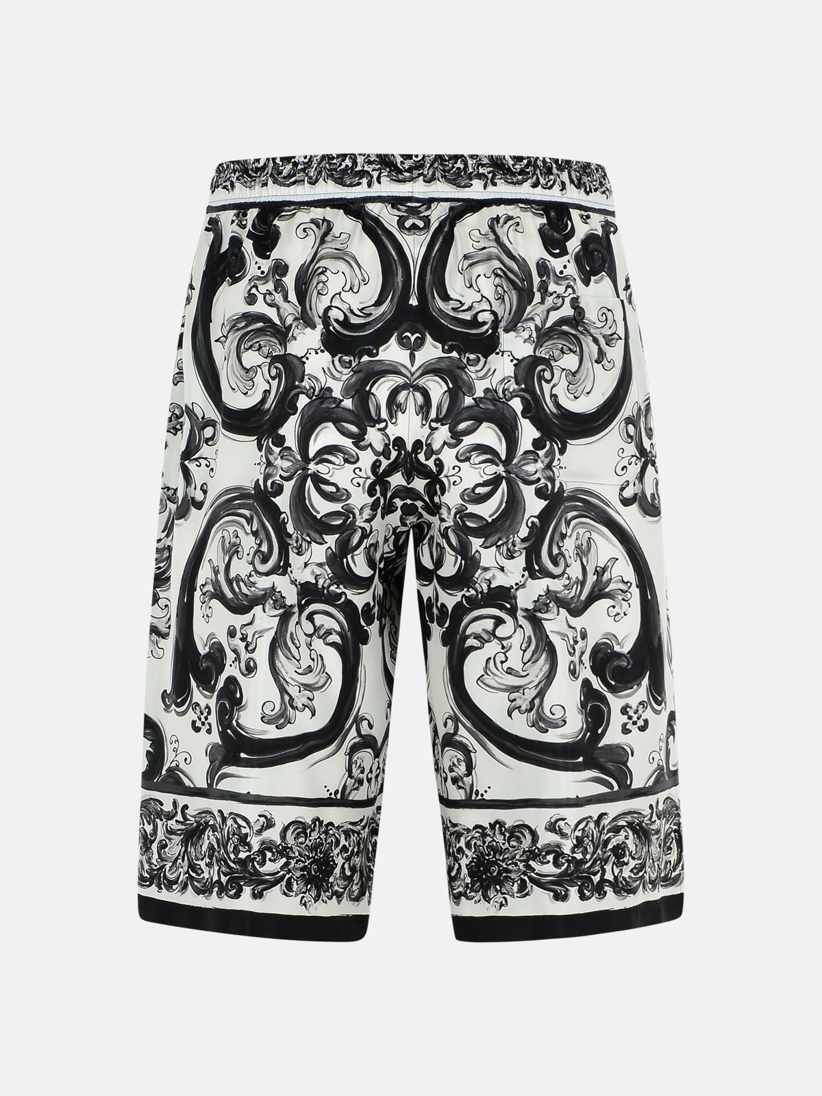 'MAIOLICA' BLACK SILK BERMUDA SHORTS - 3