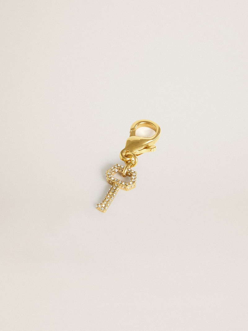 Golden Goose Key-shaped charm in gold-colored brass with crystals outlook