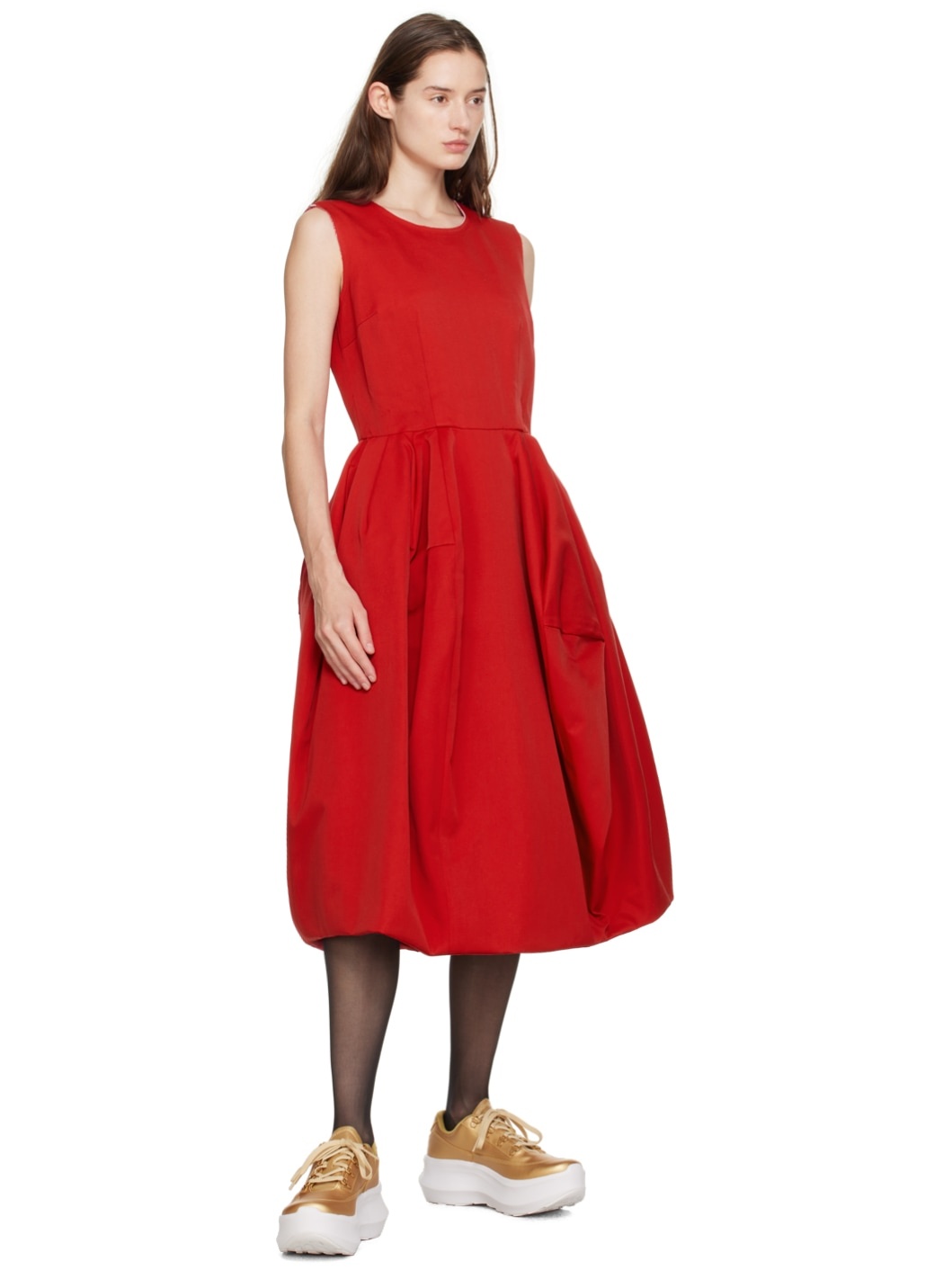 Red Structured Midi Dress - 4