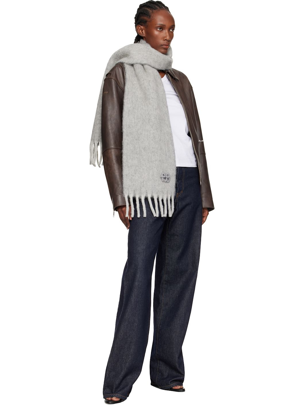 Gray Fringed Alpaca-Blend Mid Scarf - 3