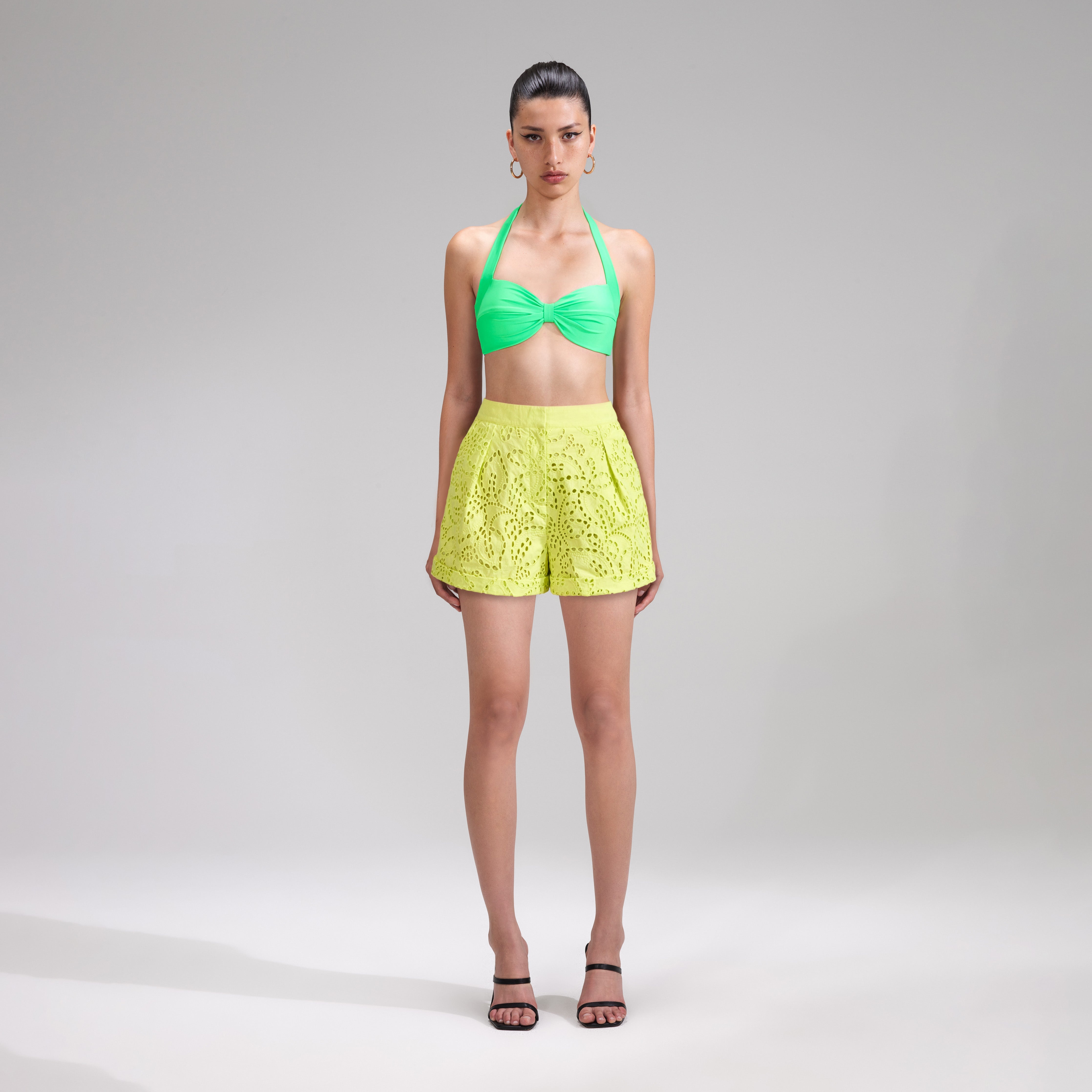 Lime Broderie Shorts - 1