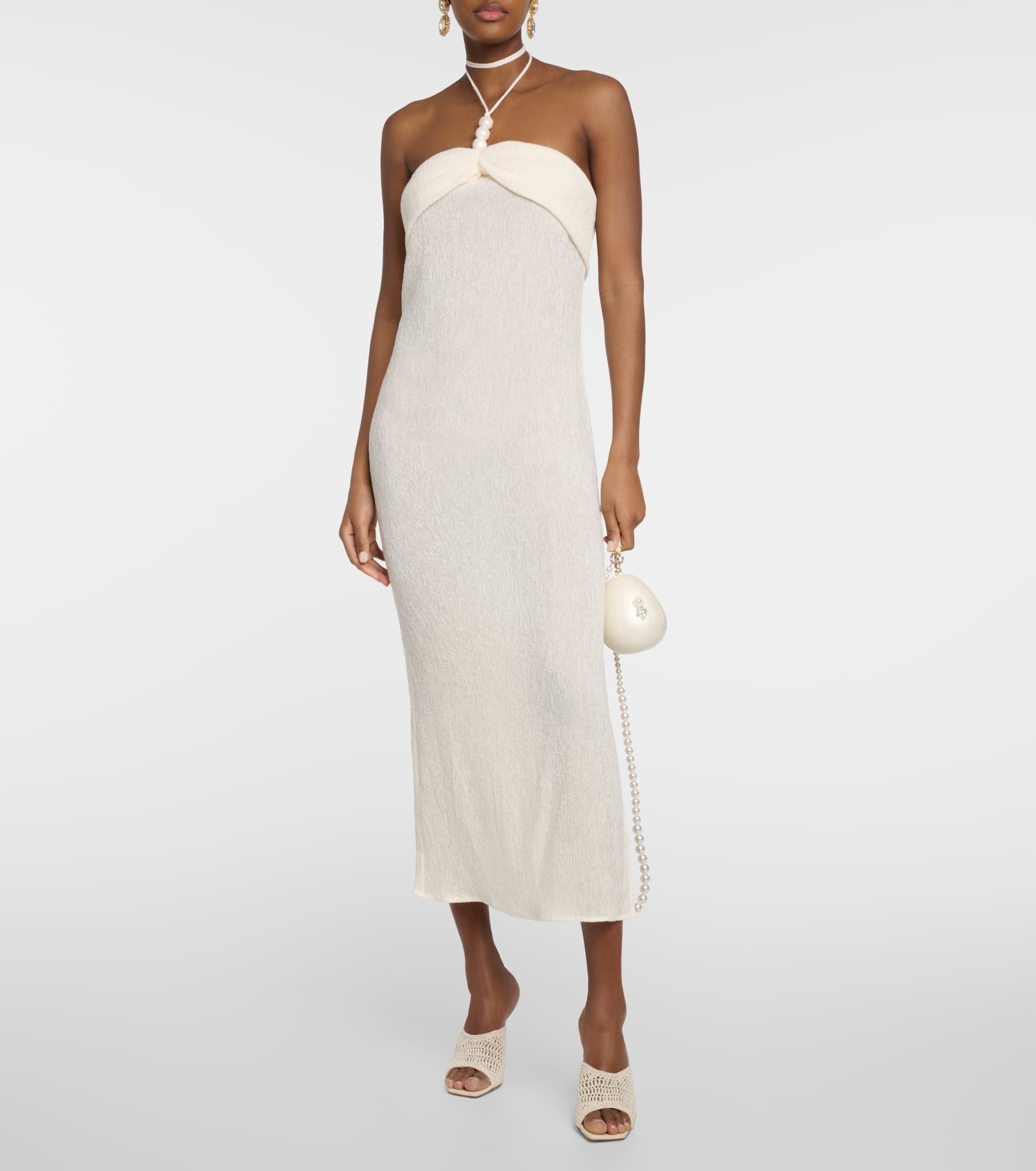 Pearl-detail halterneck midi dress - 2