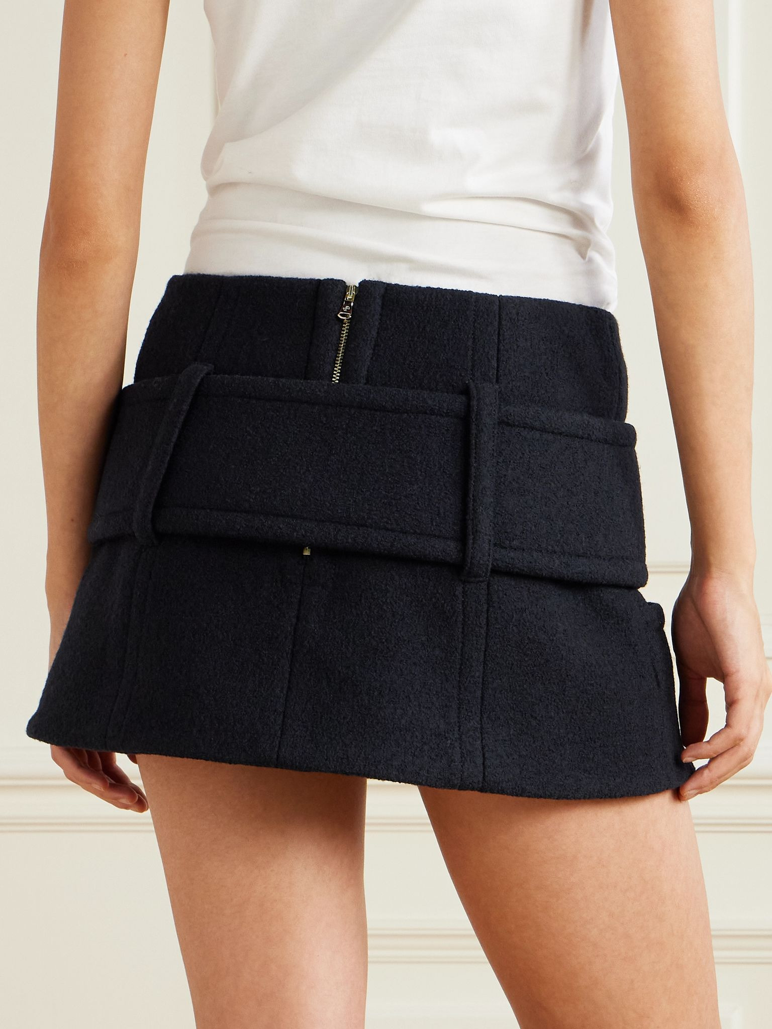 Belted wool mini skirt Black - 4