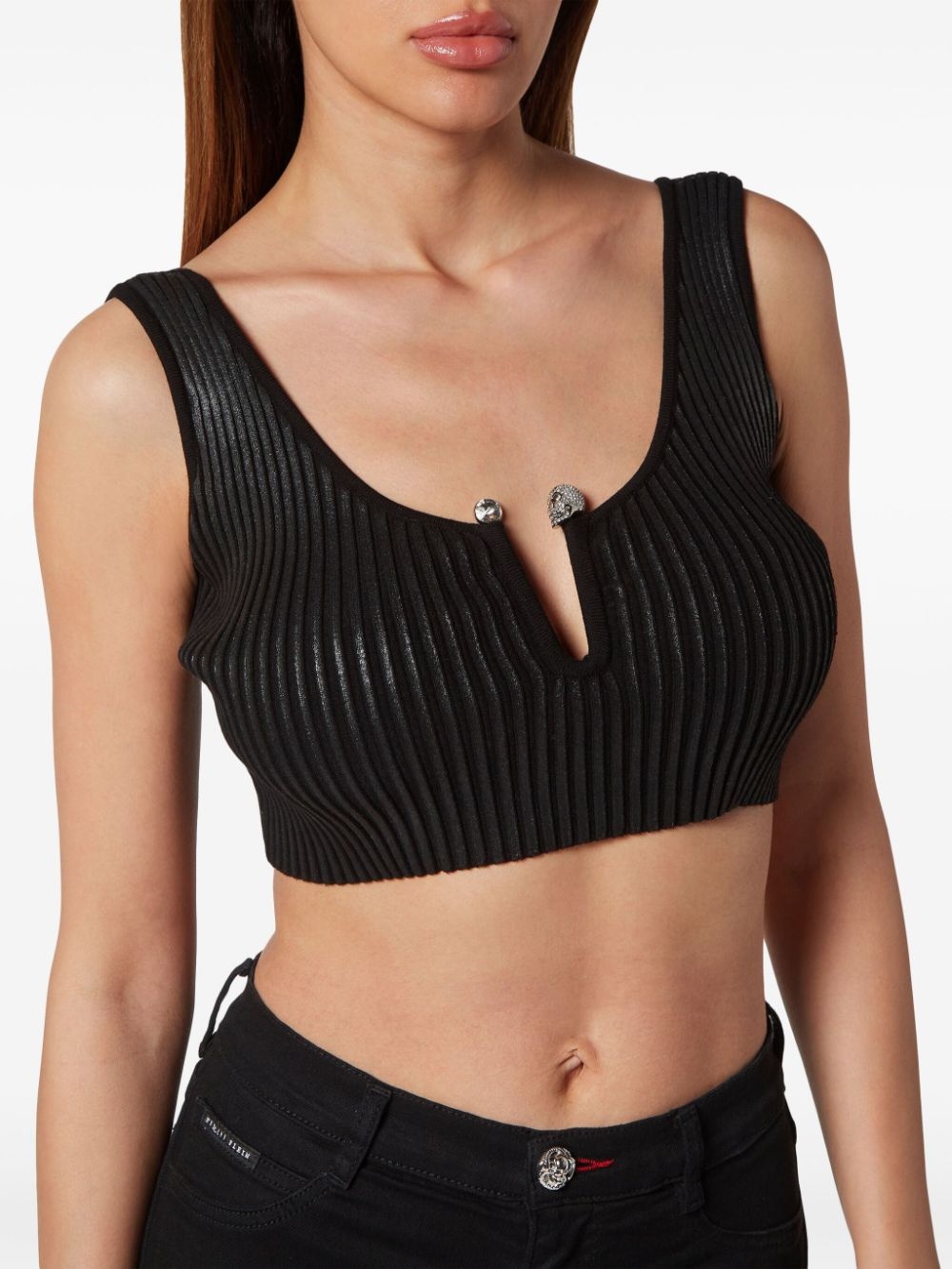 coated ribbed-knit cropped top - 2