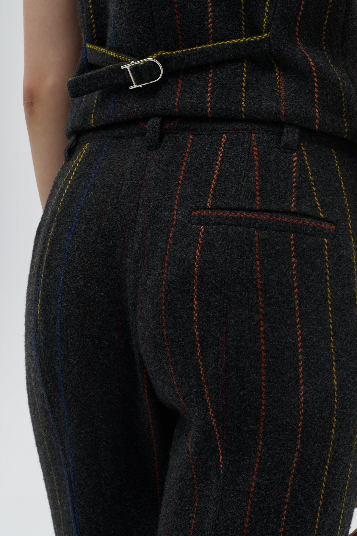 Rhein Flare Pant in Charcoal Multi Pinstripe Wool Cashmere - 6
