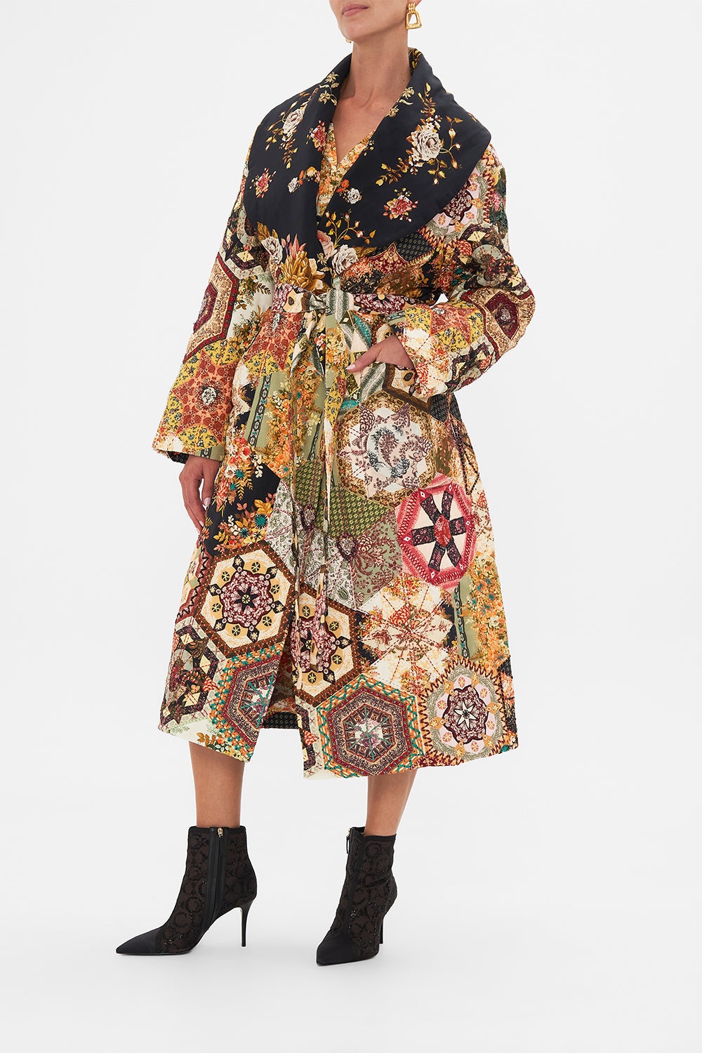 QUILTED LONG WRAP COAT - 4
